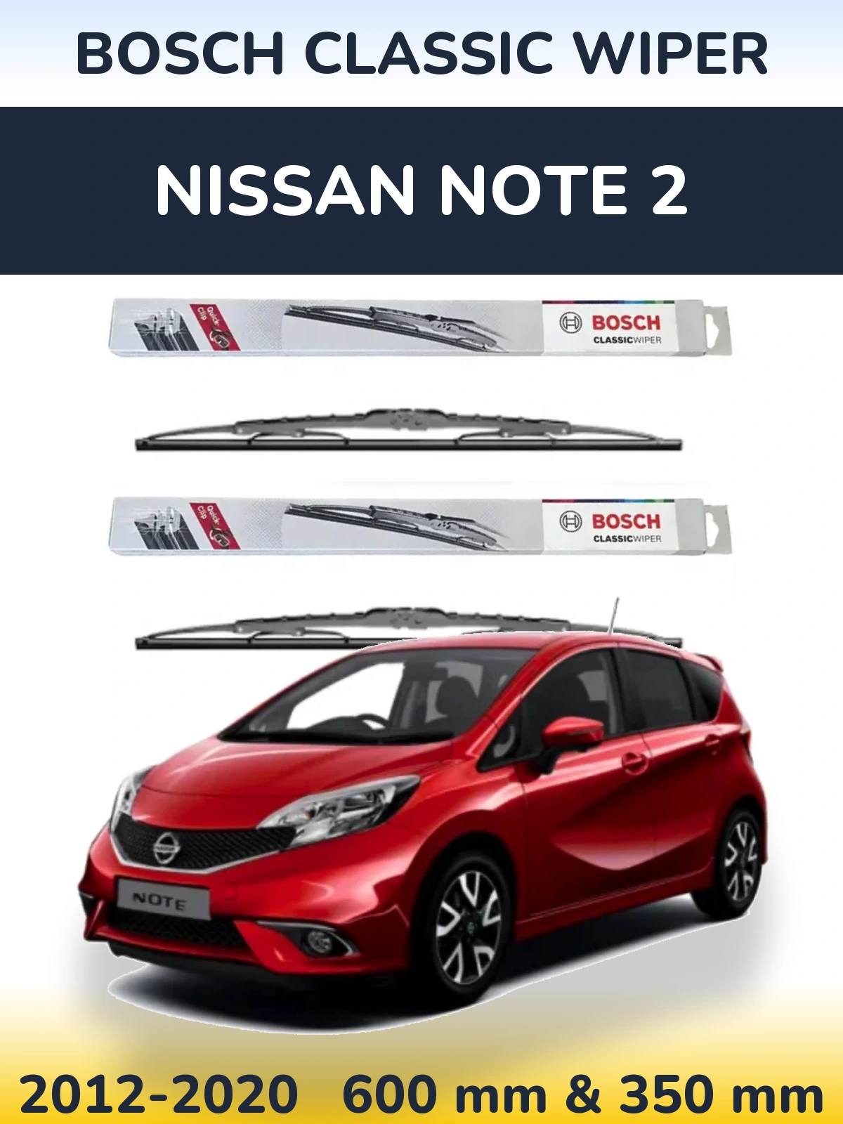 Komplet przednich wycieraczek BOSCH Classic Wiper 600 & 340 mm do Nissan Note 2 2012-2020