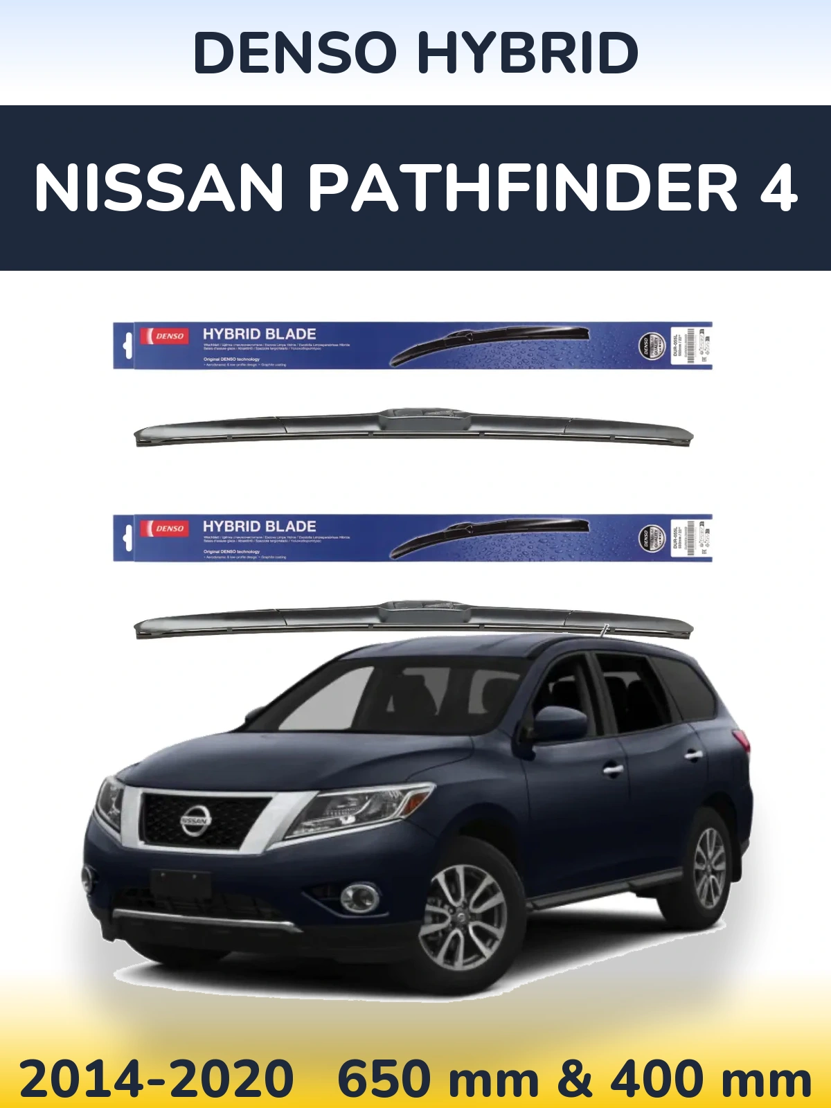 Front wiper blade set Denso Hybrid 650 & 400 mm for Nissan Pathfinder 4 2014-2020