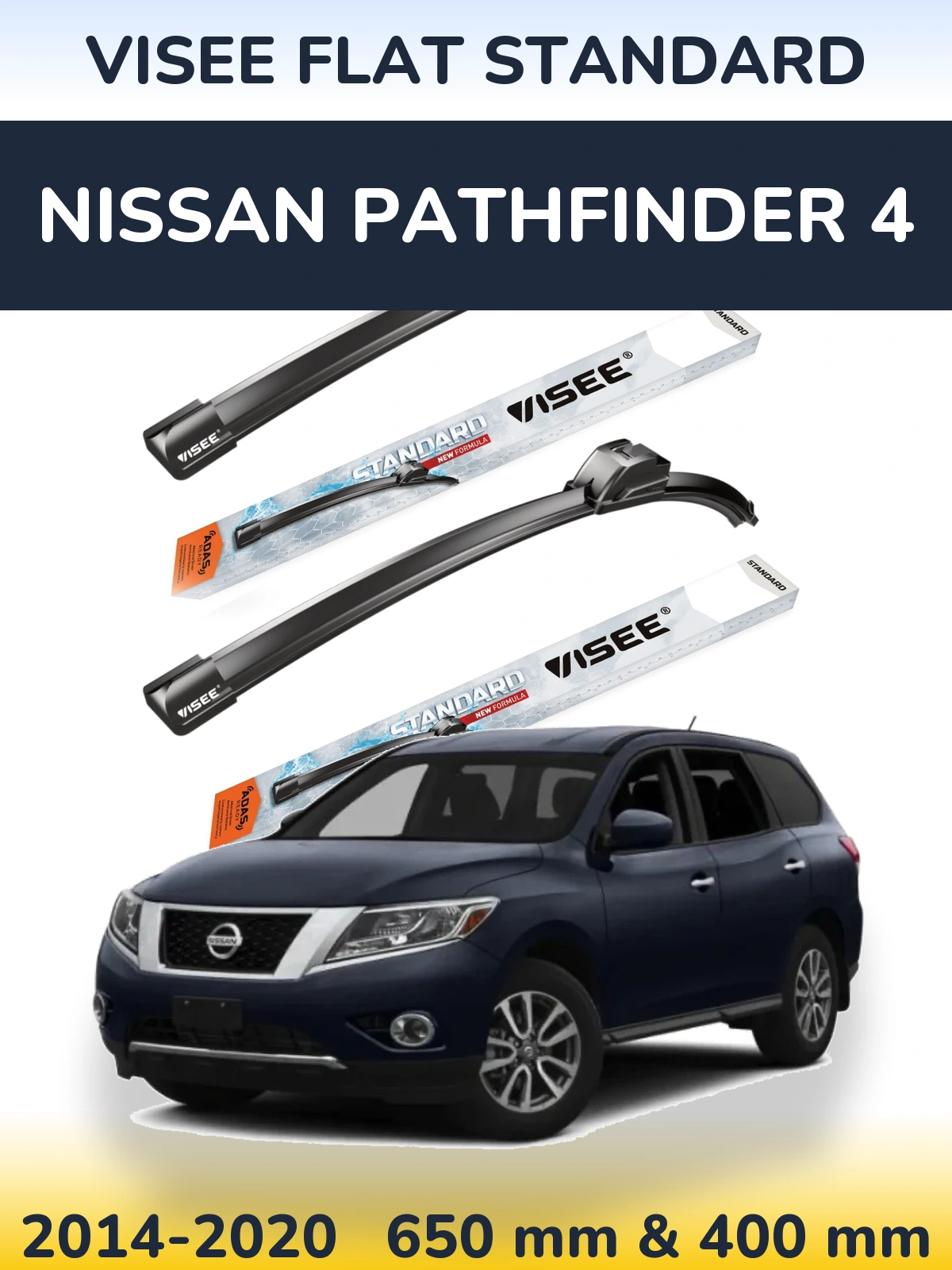 Komplet przednich wycieraczek VISEE FLAT STANDARD 650 & 400 mm do Nissan Pathfinder 4 2014-2020