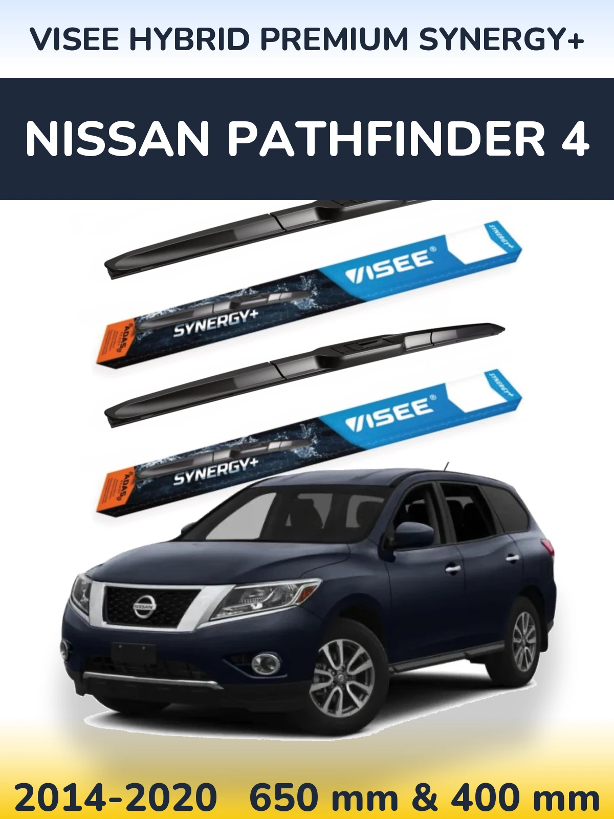 Komplet przednich wycieraczek VISEE HYBRID PREMIUM SYNERGY+ 650 & 400 mm do Nissan Pathfinder 4 2014-2020