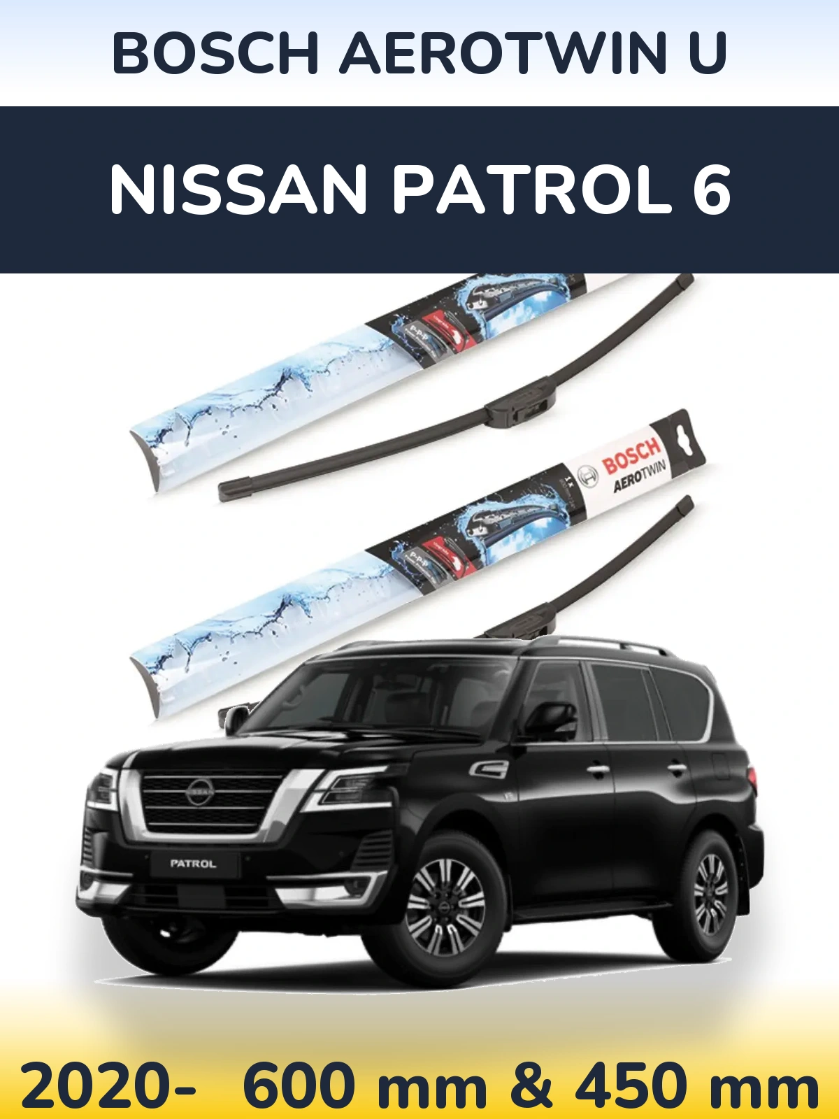 Komplet przednich wycieraczek BOSCH AeroTwin U 600 & 450 mm do Nissan Patrol 6 2020-2026