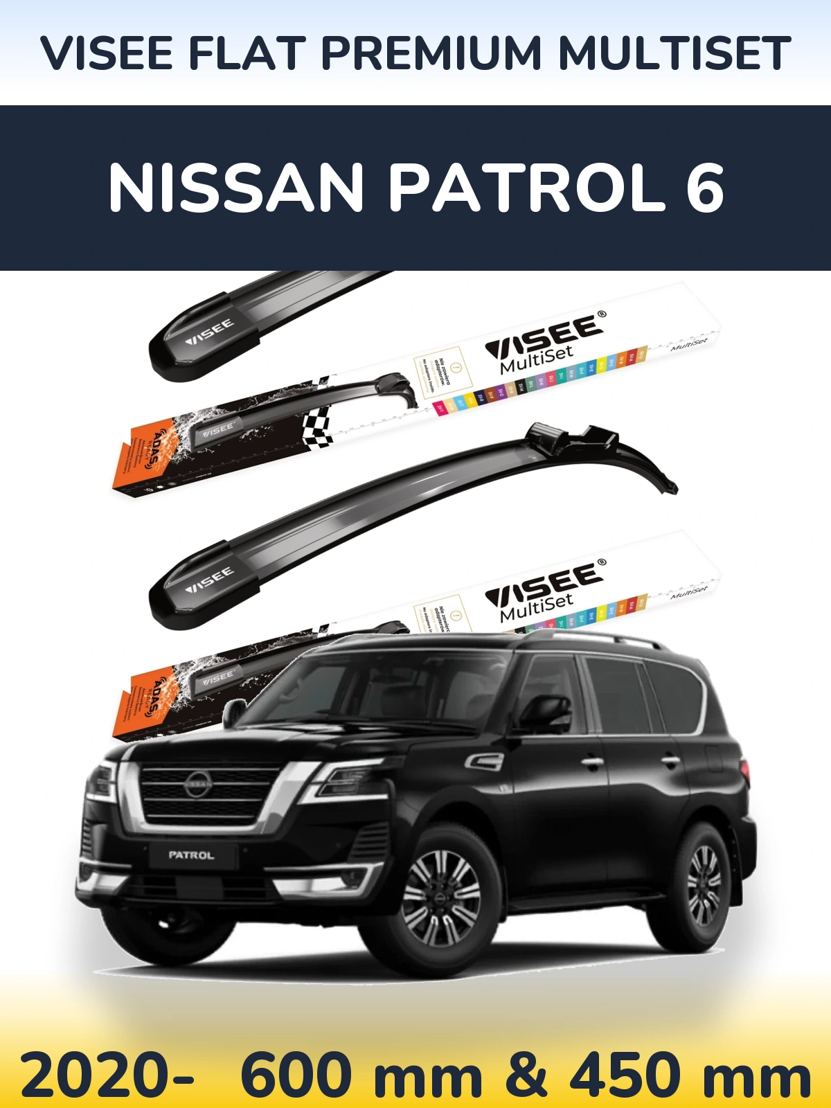 Komplet przednich wycieraczek VISEE FLAT PREMIUM MultiSet 600 & 450 mm do Nissan Patrol 6 2020-2026