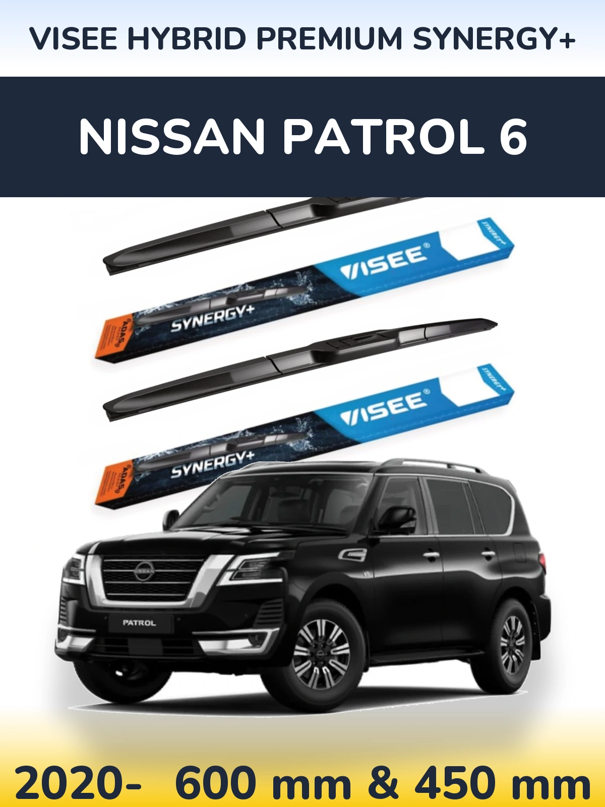 Комплект передних дворников VISEE HYBRID PREMIUM SYNERGY+ 600 & 450 мм для Nissan Patrol 6 2020-2026