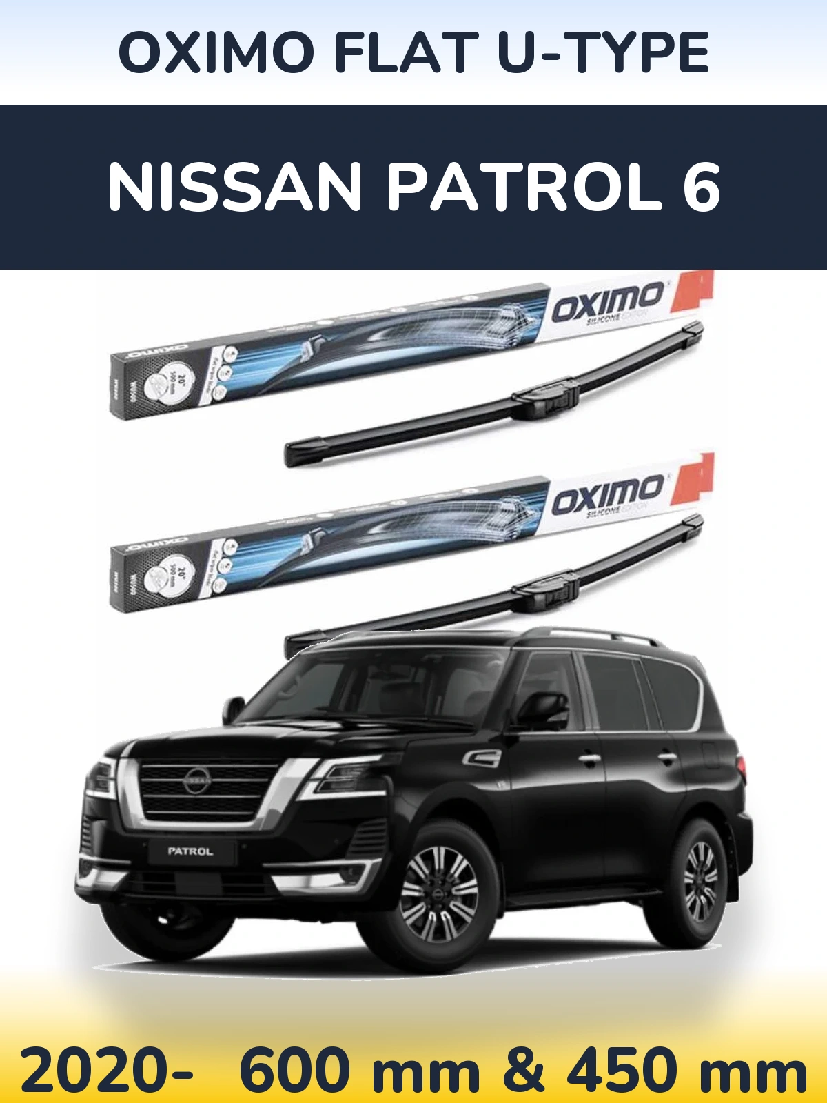 Komplet przednich wycieraczek Oximo Flat U-type 600 & 450 mm do Nissan Patrol 6 2020-2026