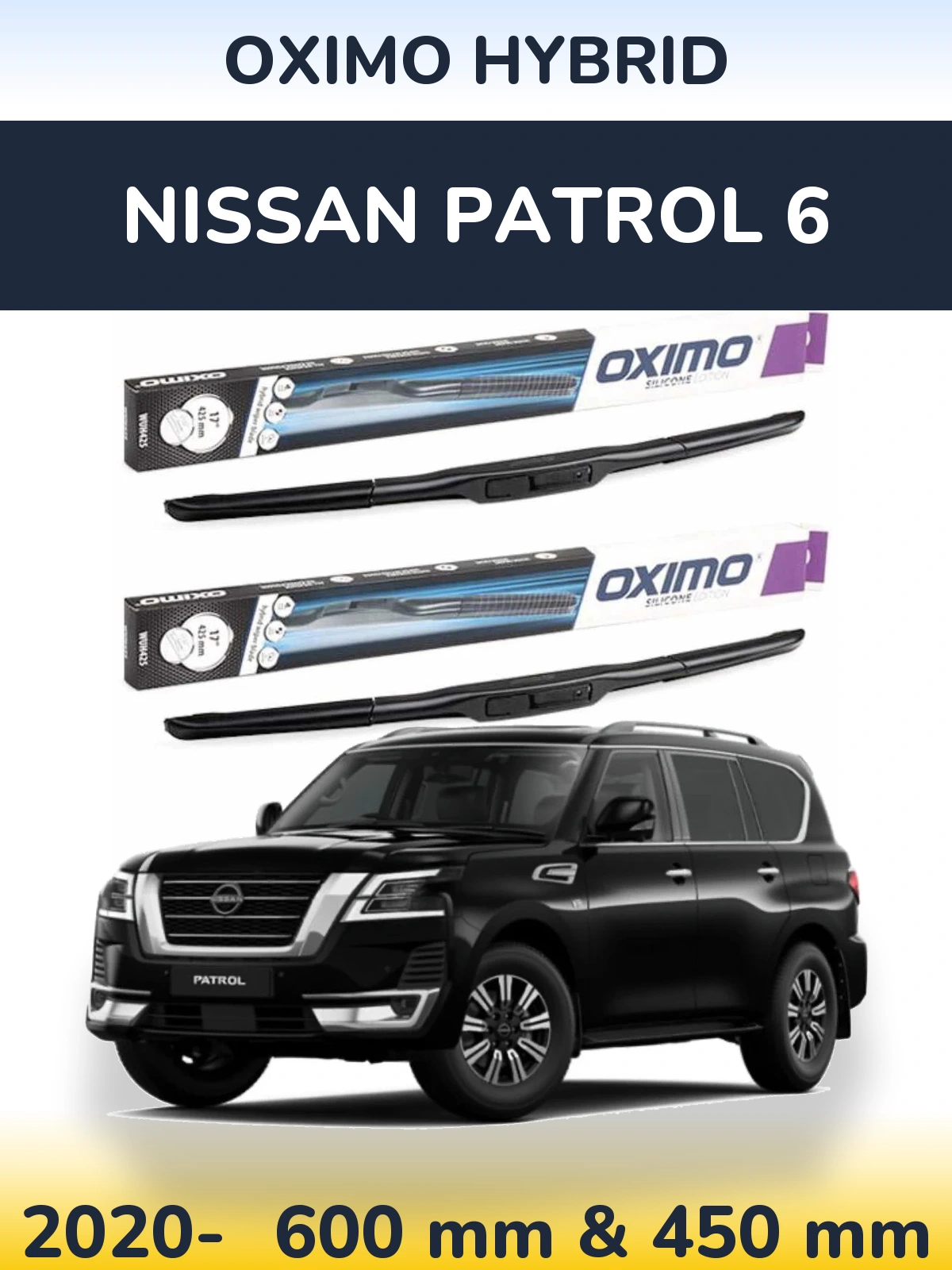 Комплект передних дворников Oximo Hybrid 600 & 450 мм для Nissan Patrol 6 2020-2026