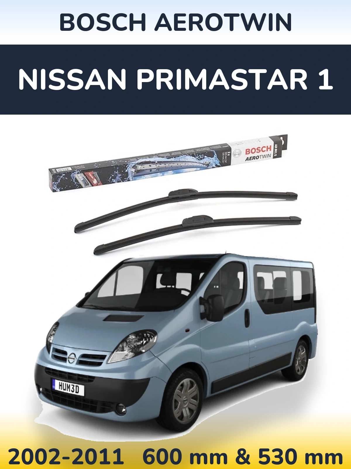 Komplet przednich wycieraczek BOSCH AeroTwin 600 & 530 mm do Nissan Primastar 1 2002-2011