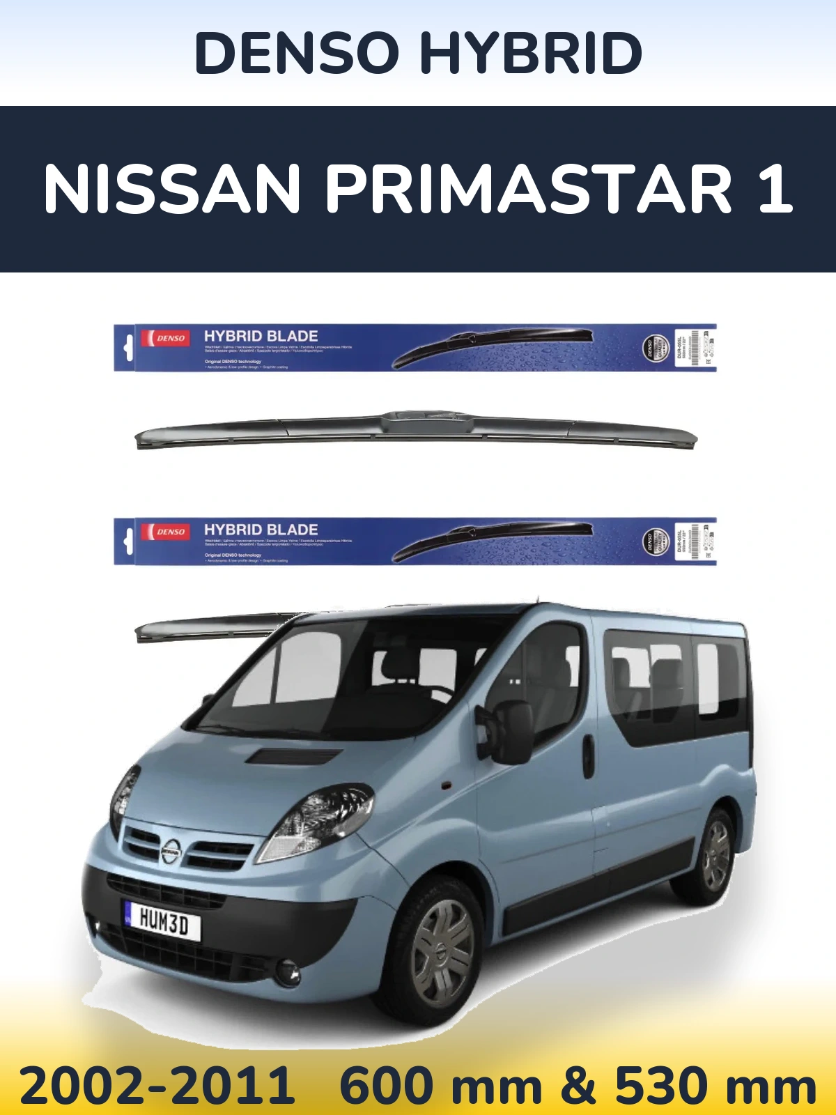 Komplet przednich wycieraczek Denso Hybrid 600 & 530 mm do Nissan Primastar 1 2002-2011