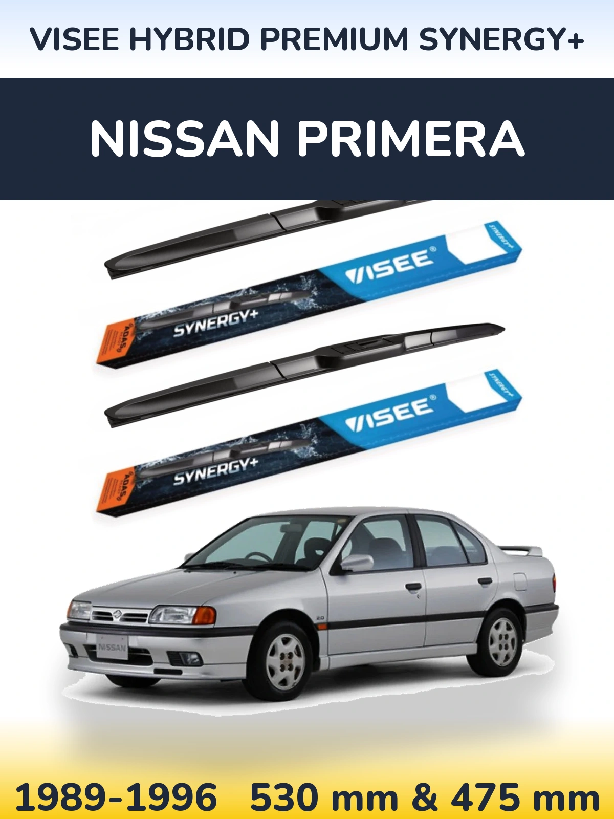 Komplet przednich wycieraczek VISEE HYBRID PREMIUM SYNERGY+ 530 & 475 mm do Nissan Primera 1989-1996