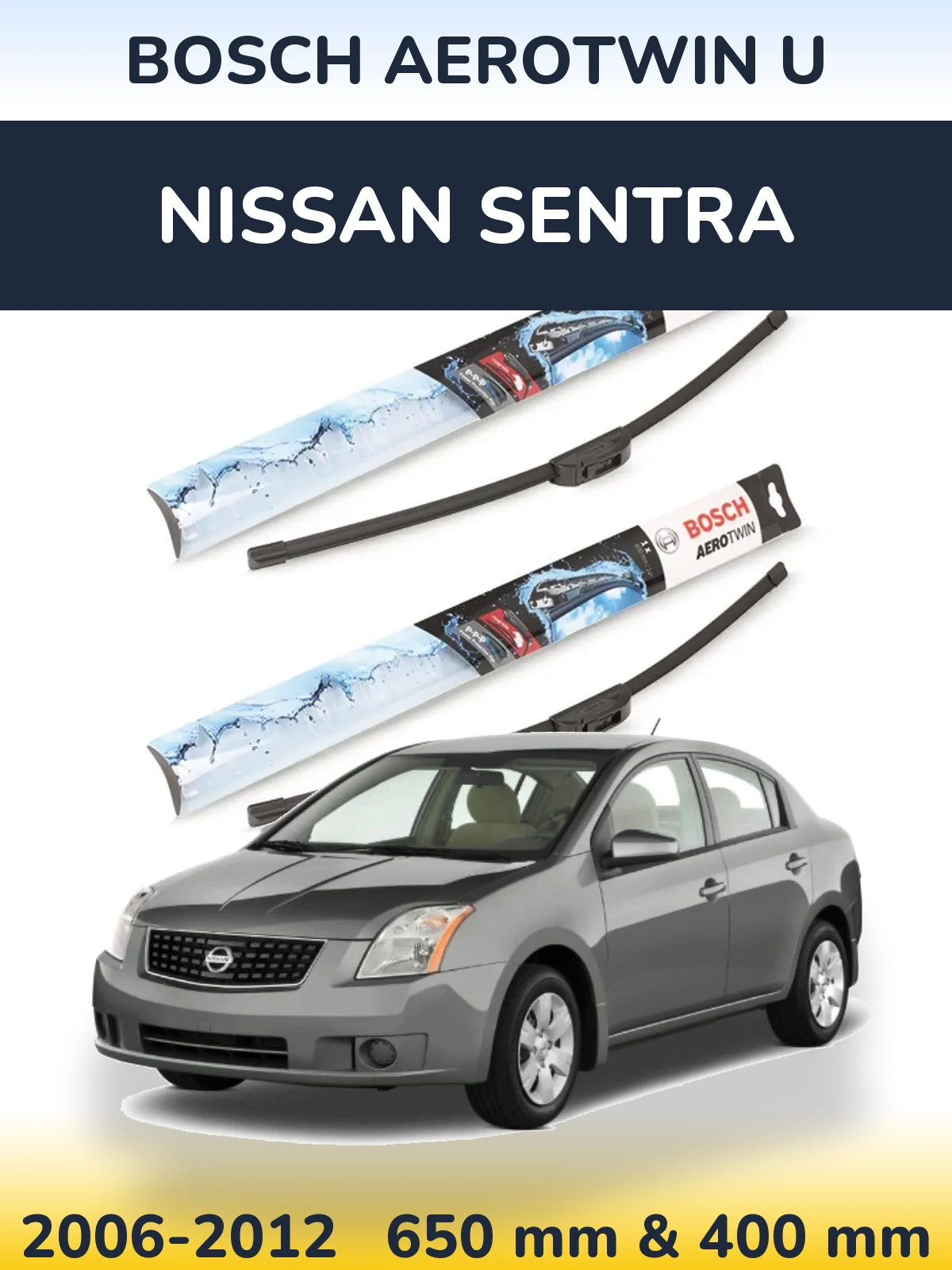 Komplet przednich wycieraczek BOSCH AeroTwin U 650 & 400 mm do Nissan Sentra 2006-2012