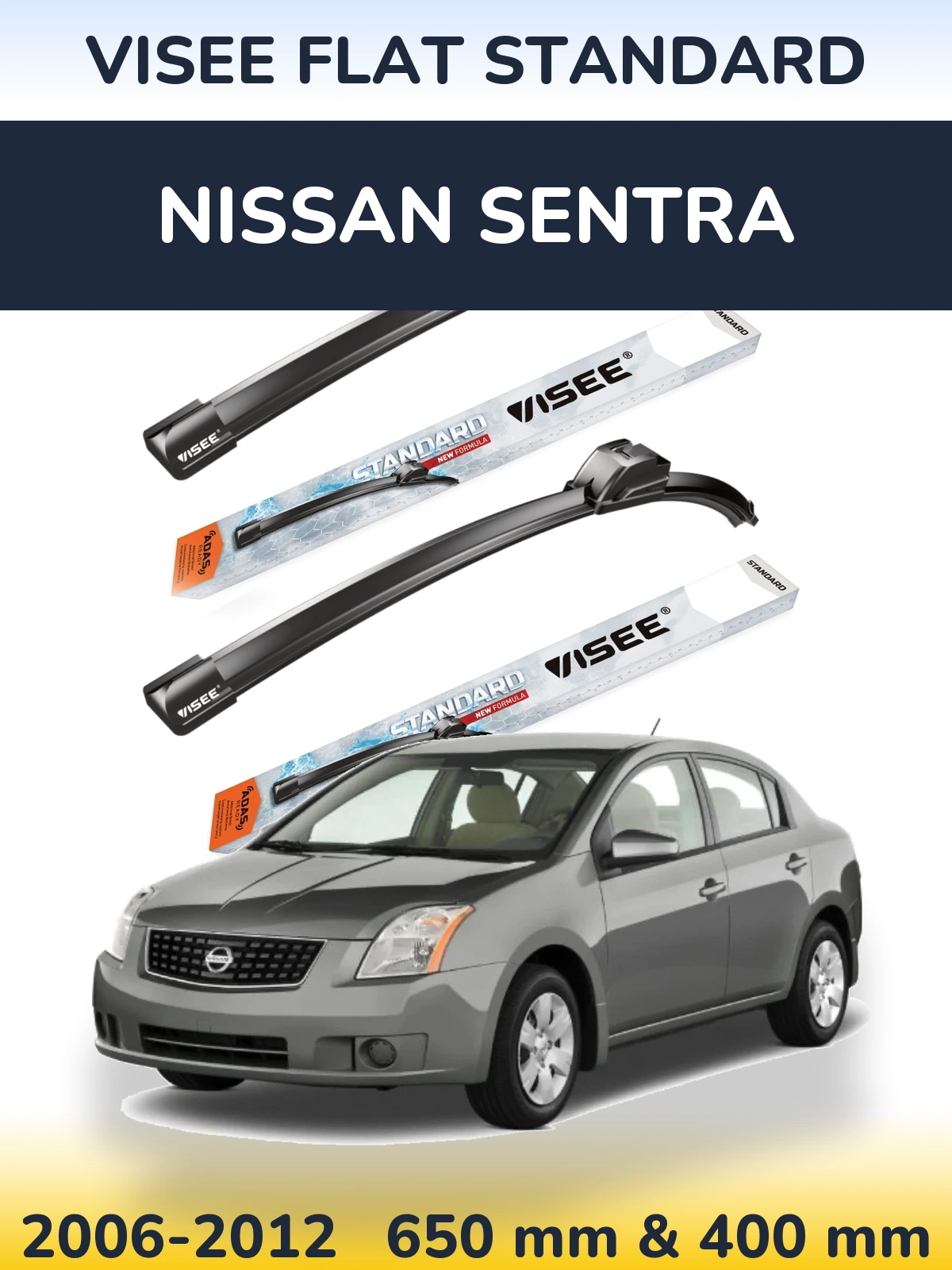 Komplet przednich wycieraczek VISEE FLAT STANDARD 650 & 400 mm do Nissan Sentra 2006-2012