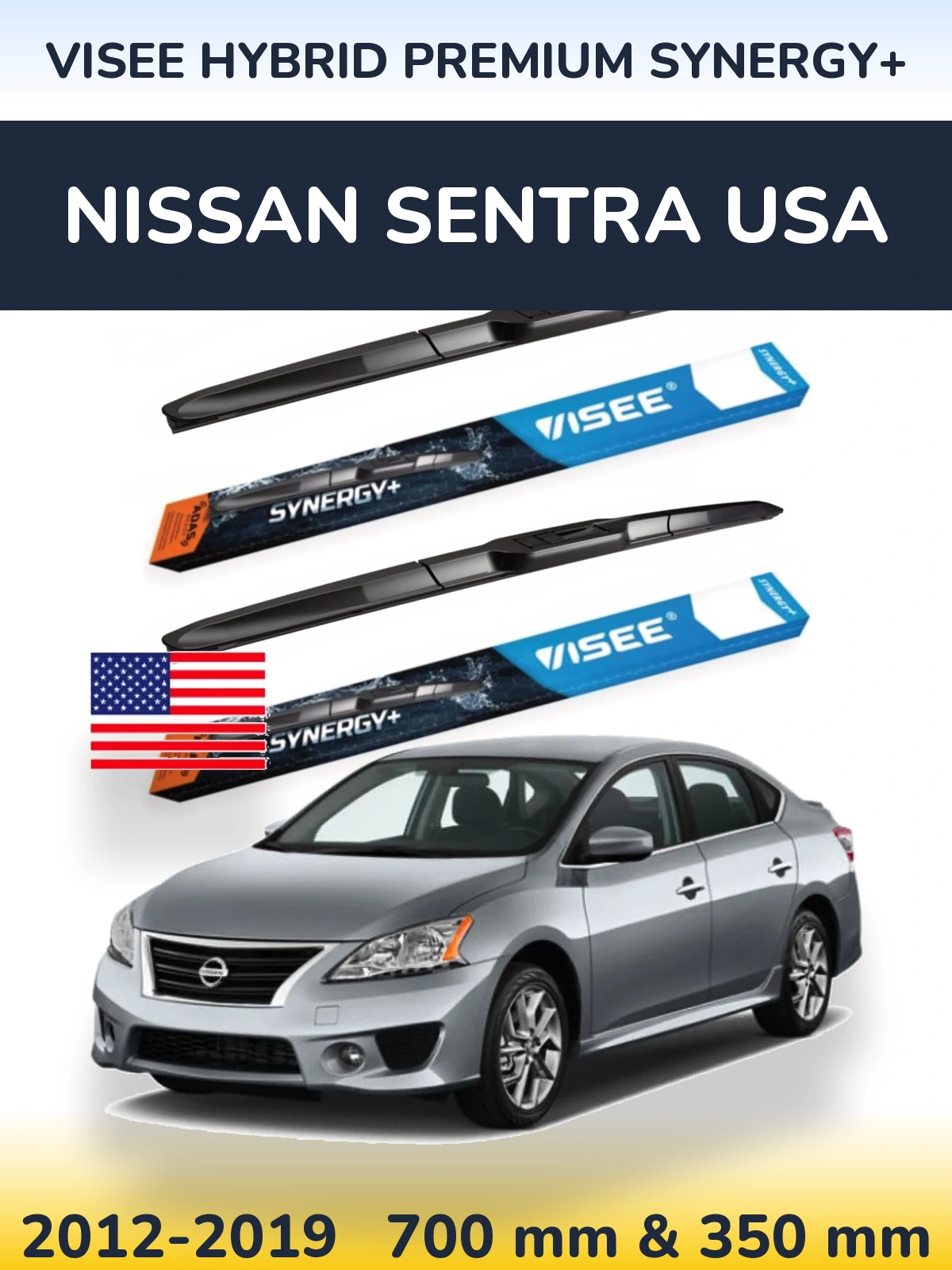 Komplet przednich wycieraczek VISEE HYBRID PREMIUM SYNERGY+ 700 & 350 mm do Nissan Sentra USA 2012-2019