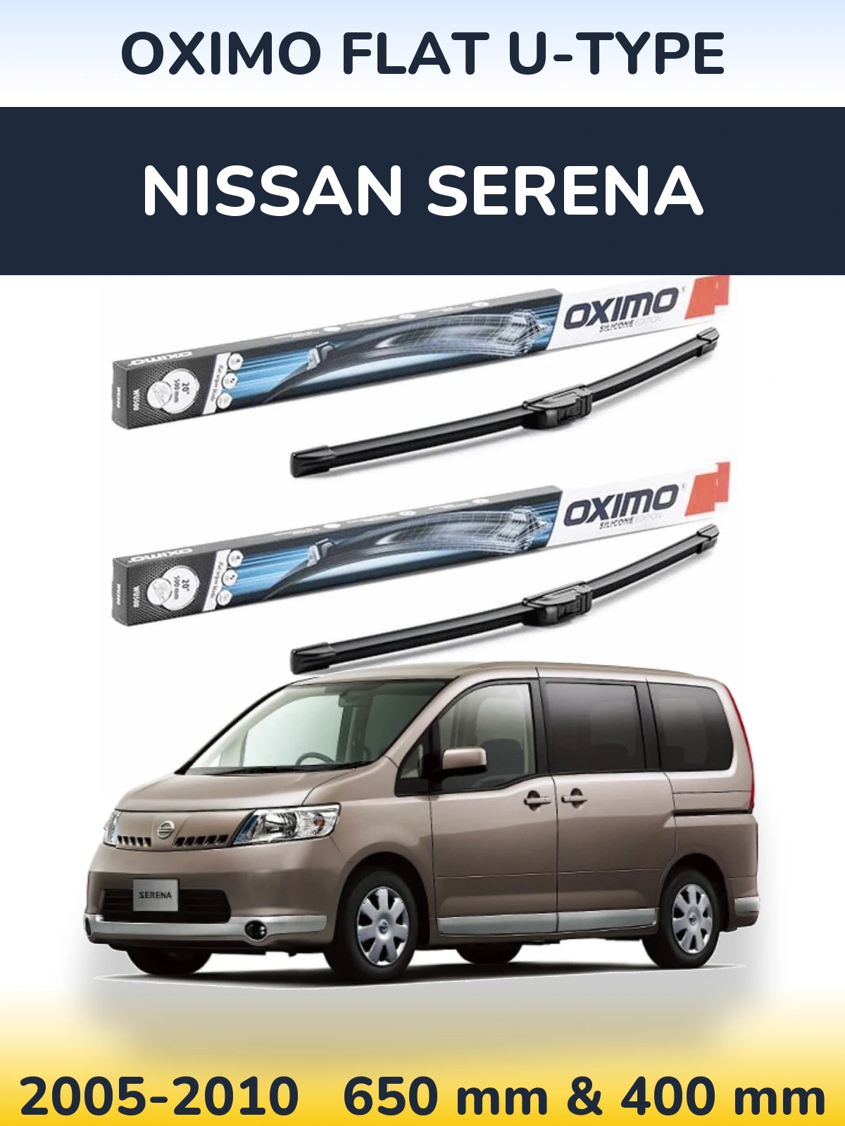 Komplet przednich wycieraczek Oximo Flat U-type 650 & 400 mm do Nissan Serena 2005-2010
