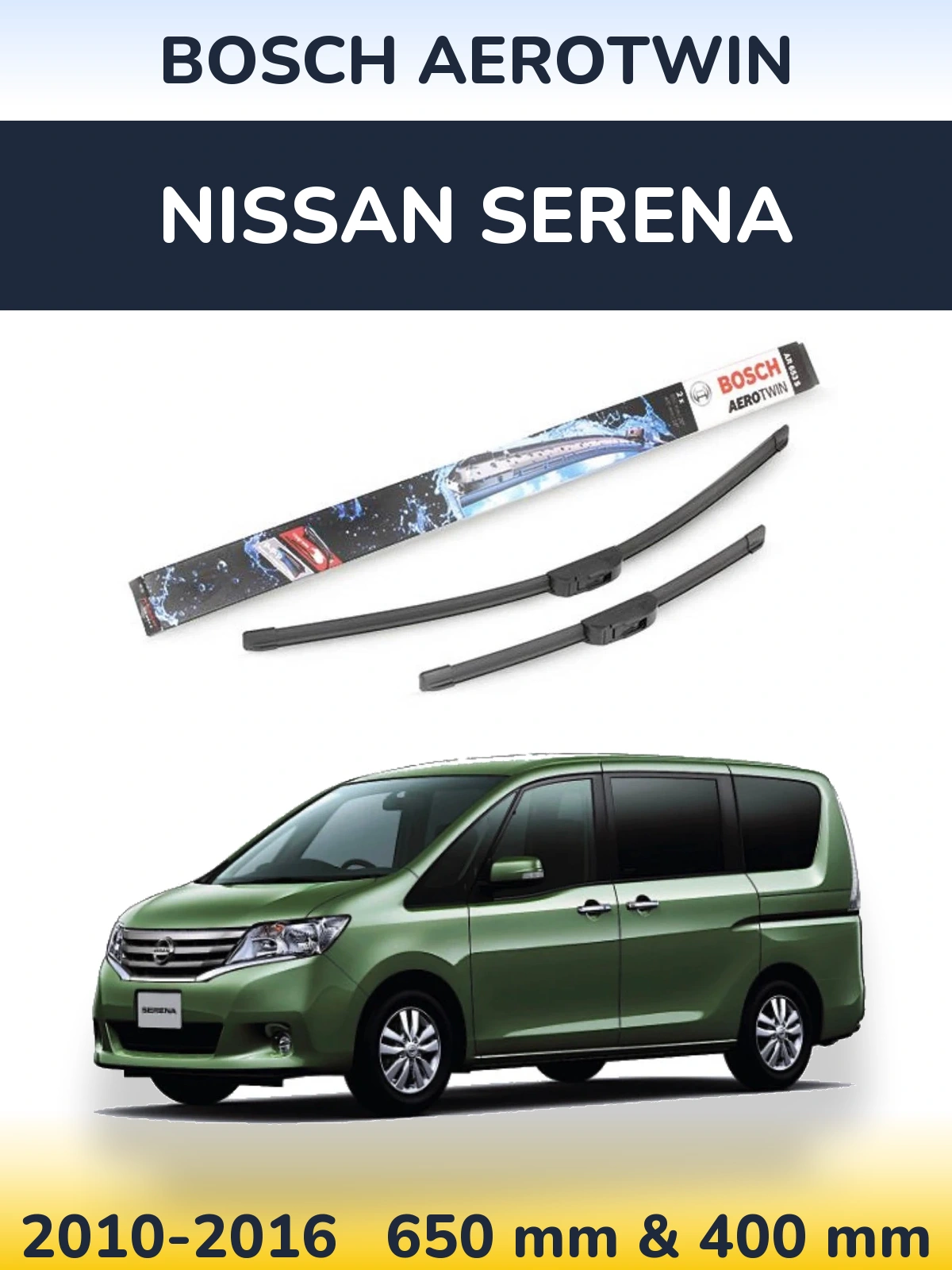 Комплект передних дворников BOSCH AeroTwin 650 & 400 мм для Nissan Serena 2010-2016