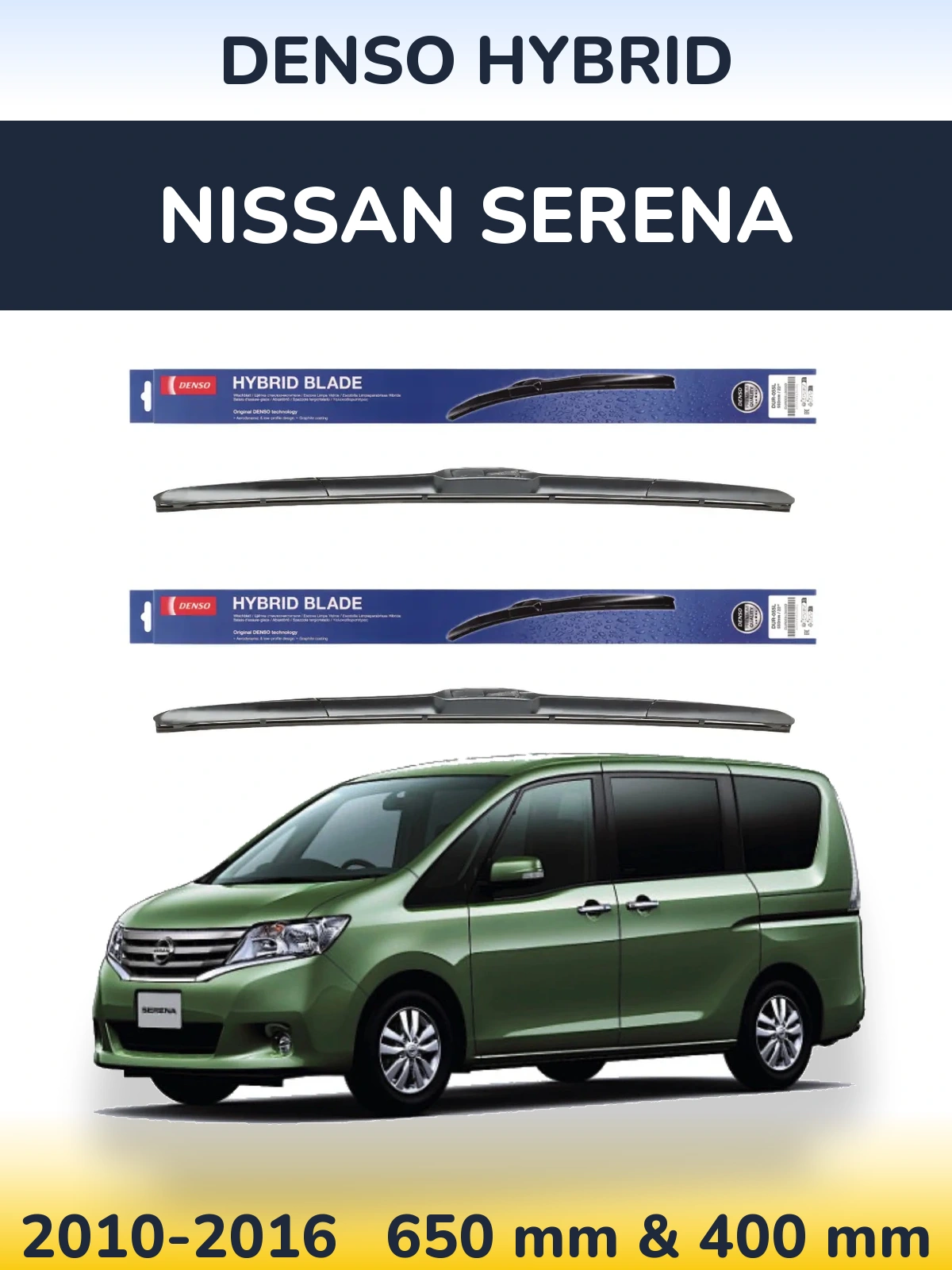 Komplet przednich wycieraczek Denso Hybrid 650 & 400 mm do Nissan Serena 2010-2016