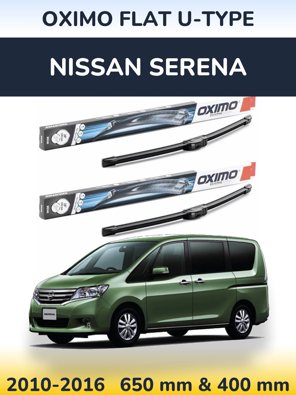 Komplet przednich wycieraczek Oximo Flat U-type 650 & 400 mm do Nissan Serena 2010-2016