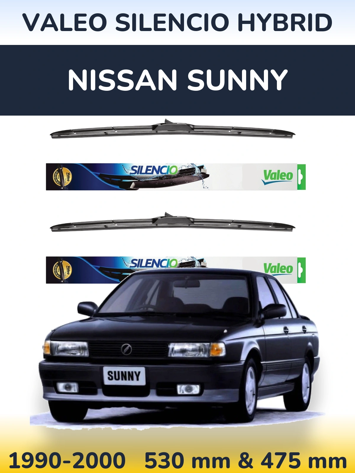 Комплект передних дворников Valeo Silencio Hybrid 530 & 475 мм для Nissan Sunny 1990-2000