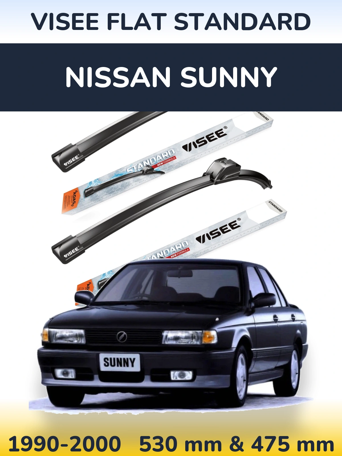 Komplet przednich wycieraczek VISEE FLAT STANDARD 530 & 475 mm do Nissan Sunny 1990-2000