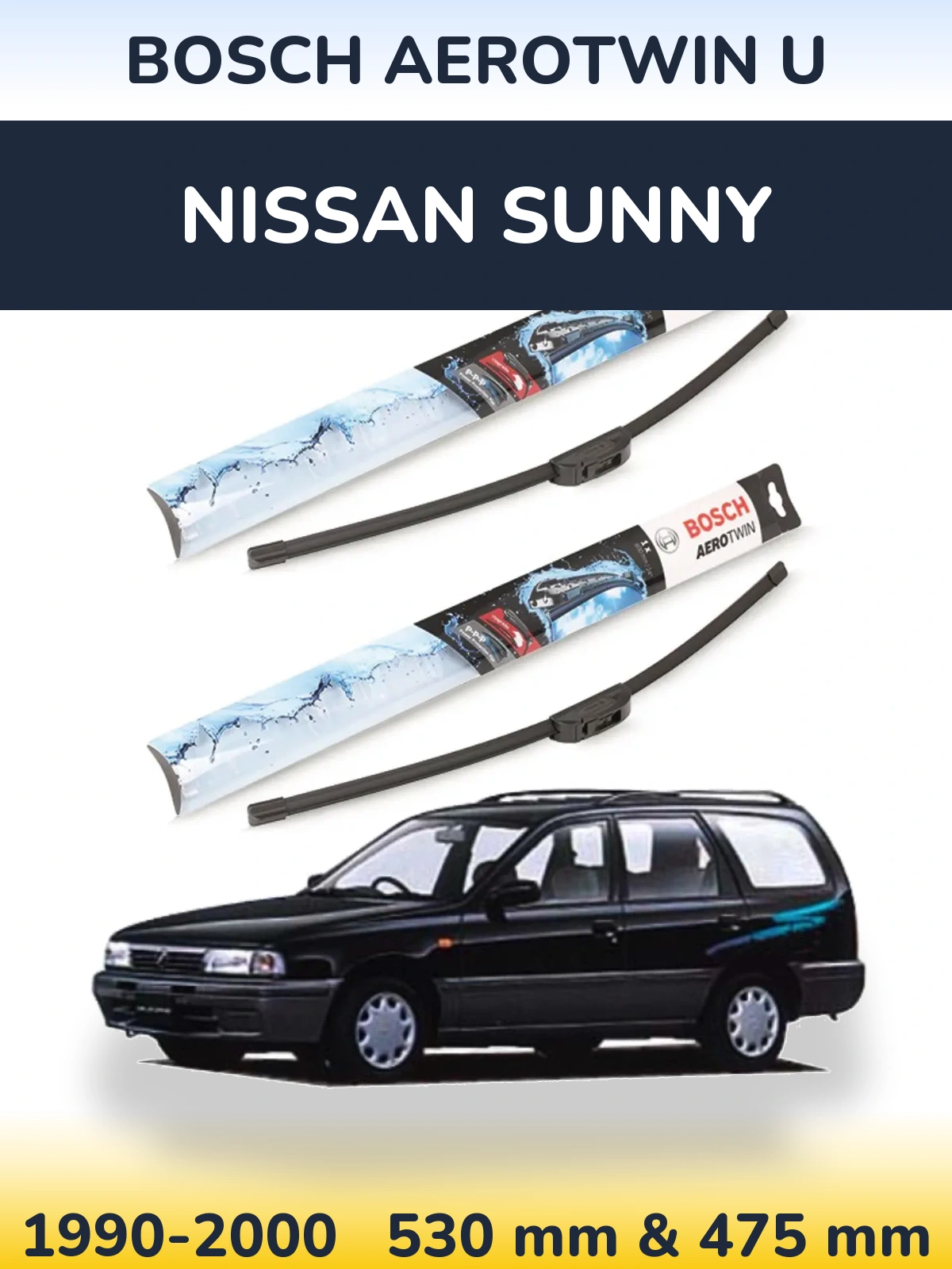 Komplet przednich wycieraczek BOSCH AeroTwin U 530 & 475 mm do Nissan Sunny 1990-2000
