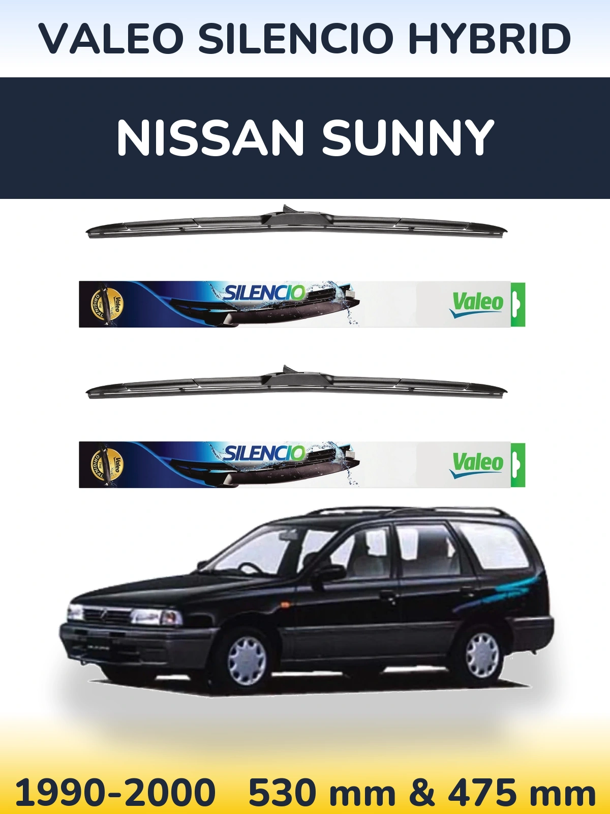 Komplet przednich wycieraczek Valeo Silencio Hybrid 530 & 475 mm do Nissan Sunny 1990-2000