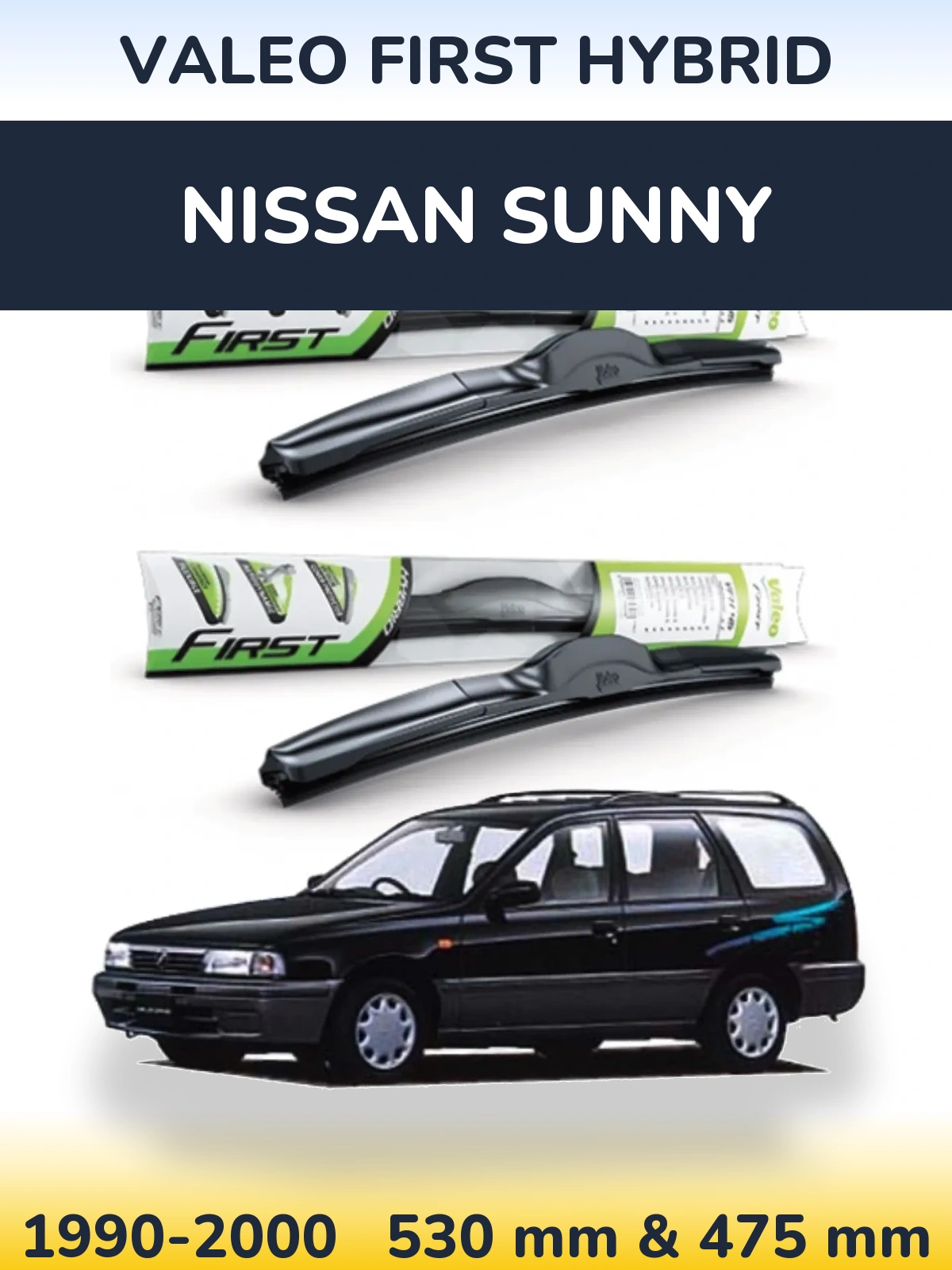Komplet przednich wycieraczek Valeo First Hybrid 530 & 475 mm do Nissan Sunny 1990-2000