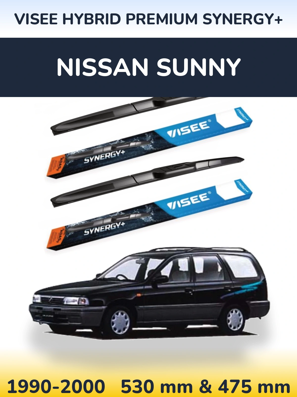 Комплект передних дворников VISEE HYBRID PREMIUM SYNERGY+ 530 & 475 мм для Nissan Sunny 1990-2000