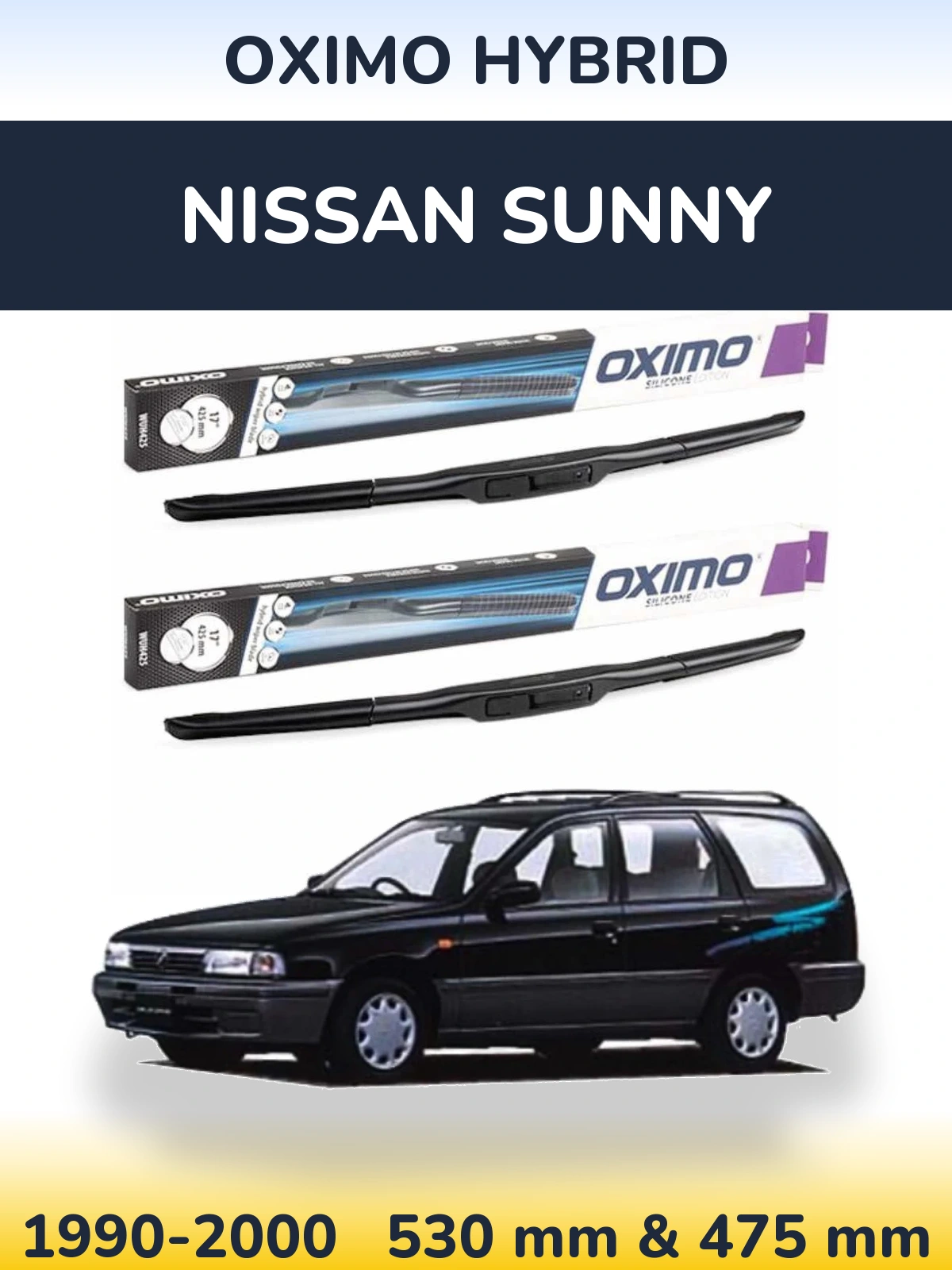 Komplet przednich wycieraczek Oximo Hybrid 530 & 475 mm do Nissan Sunny 1990-2000