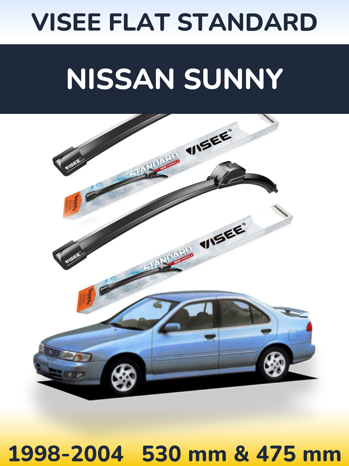 Komplet przednich wycieraczek VISEE FLAT STANDARD 530 & 475 mm do Nissan Sunny 1998-2004
