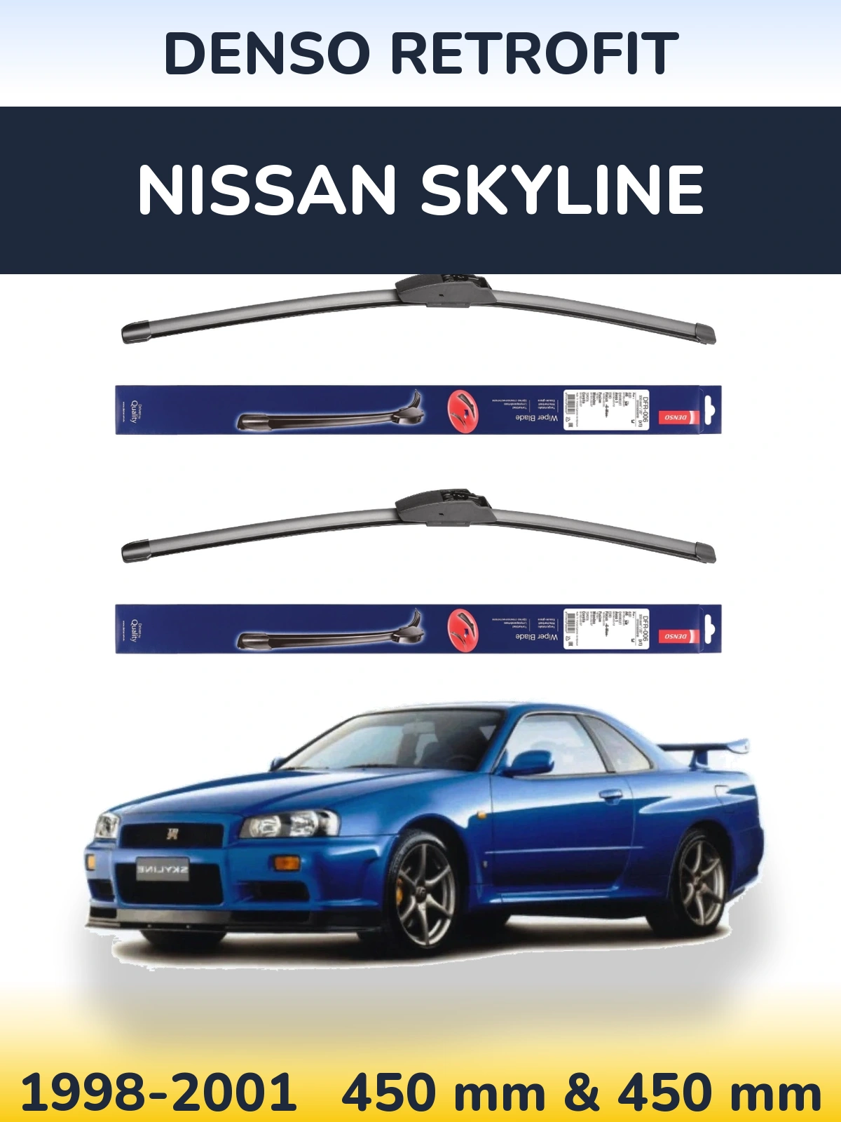 Komplet przednich wycieraczek Denso Retrofit 450 & 450 mm do Nissan Skyline 1998-2001