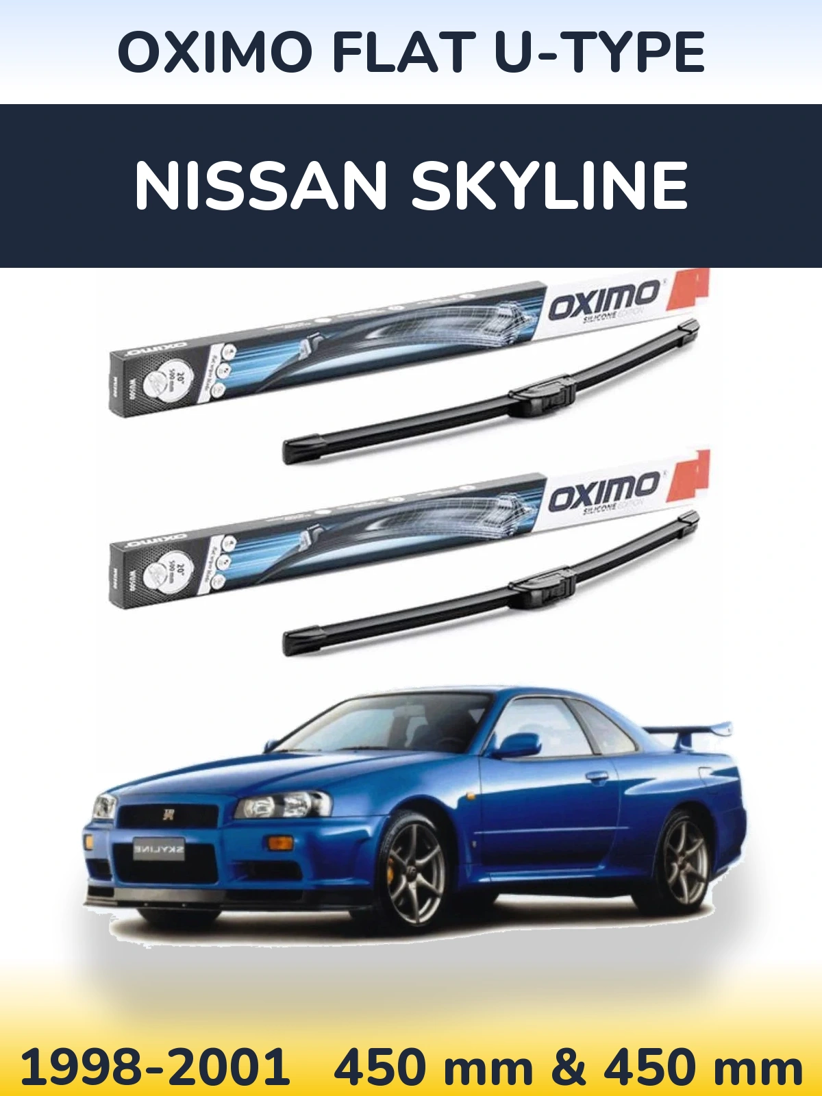 Комплект передних дворников Oximo Flat U-type 450 & 450 мм для Nissan Skyline 1998-2001
