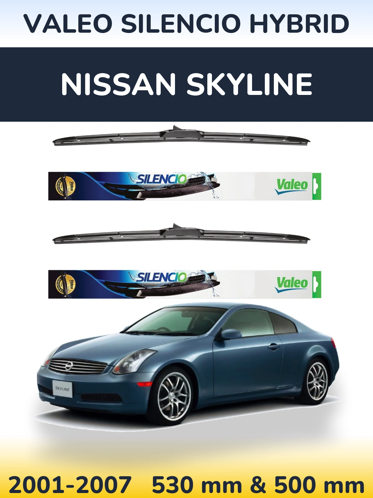 Комплект передних дворников Valeo Silencio Hybrid 530 & 500 мм для Nissan Skyline 2001-2007