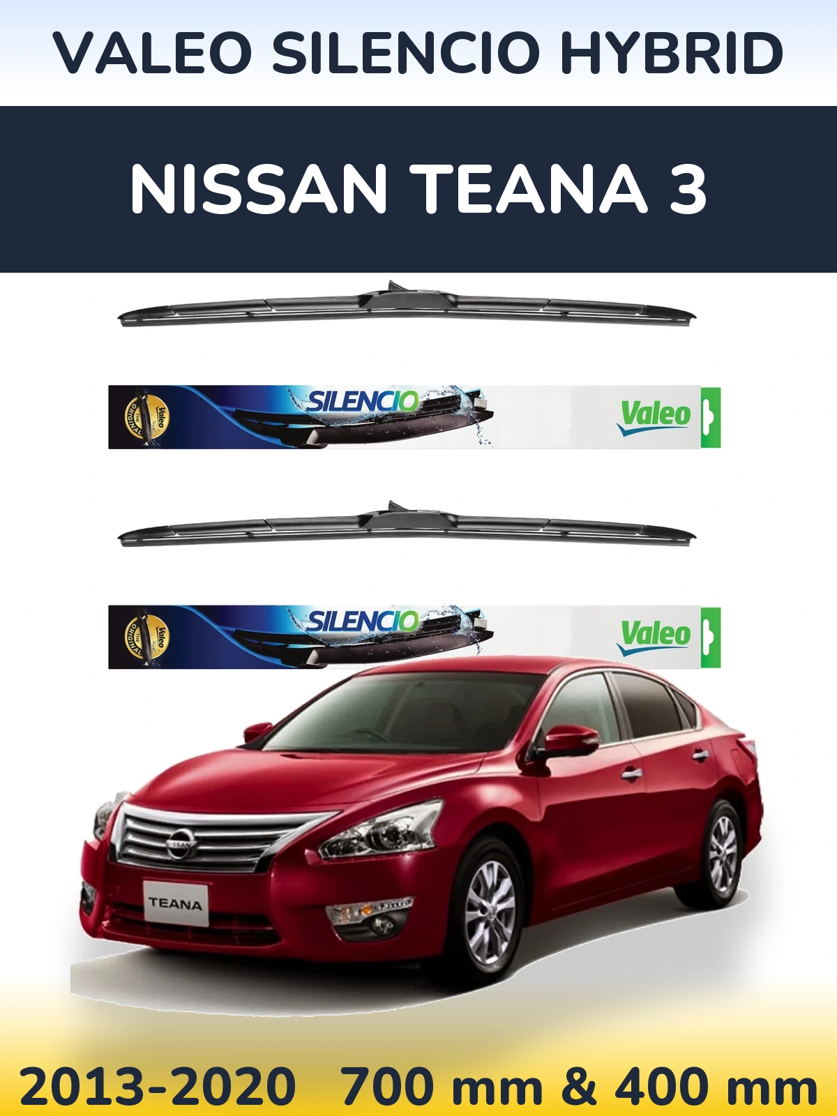 Front wiper blade set Valeo Silencio Hybrid 700 & 400 mm for Nissan Teana 3 2013-2020