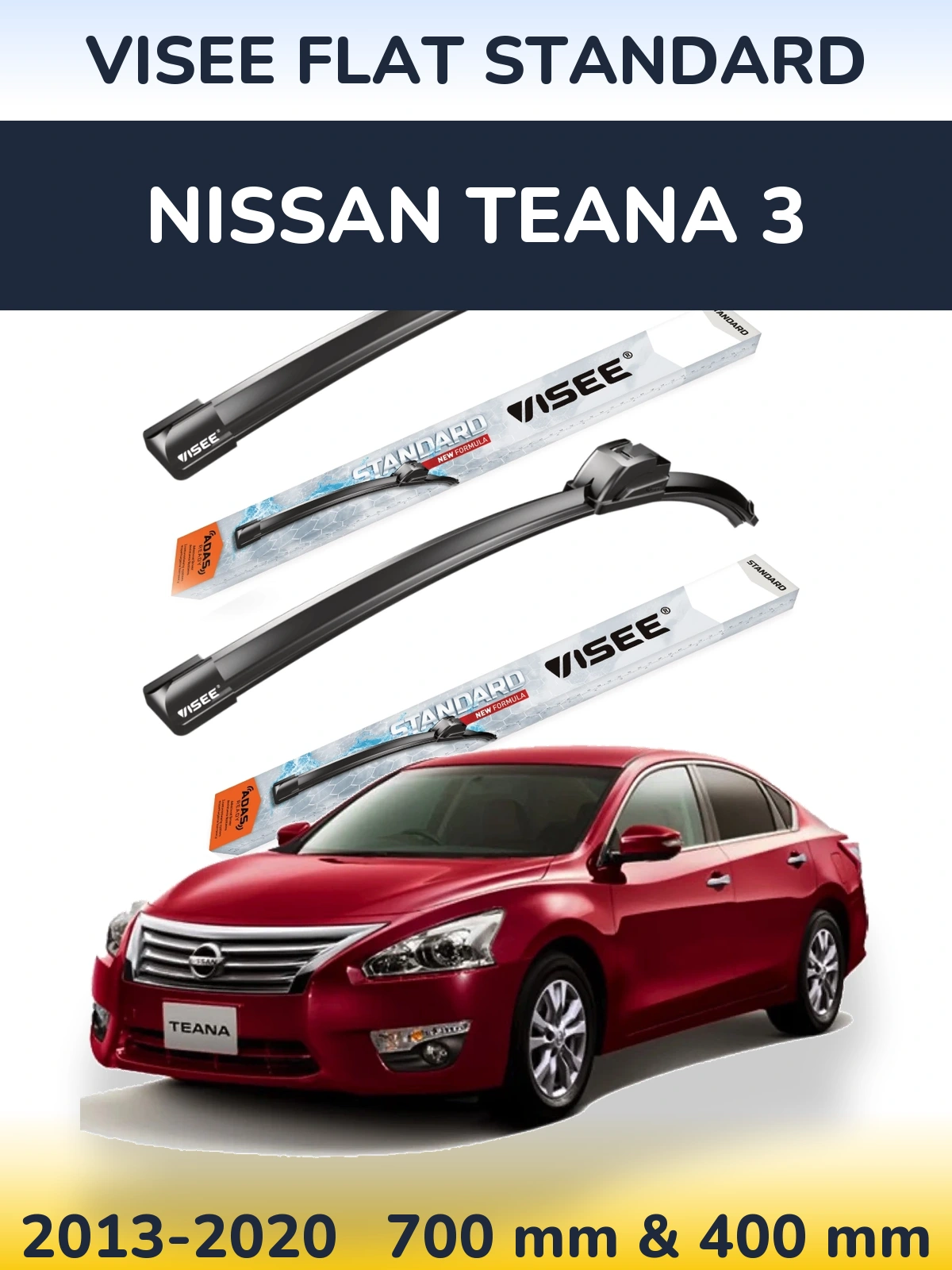 Front wiper blade set VISEE FLAT STANDARD 700 & 400 mm for Nissan Teana 3 2013-2020