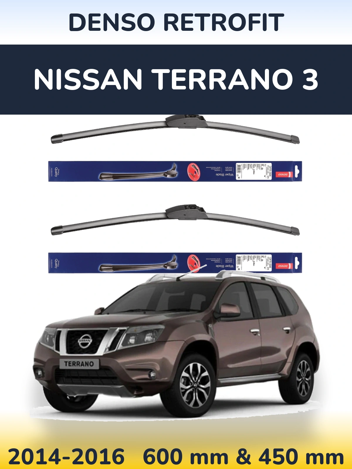 Komplet przednich wycieraczek Denso Retrofit 600 & 450 mm do Nissan Terrano 3 2014-2016