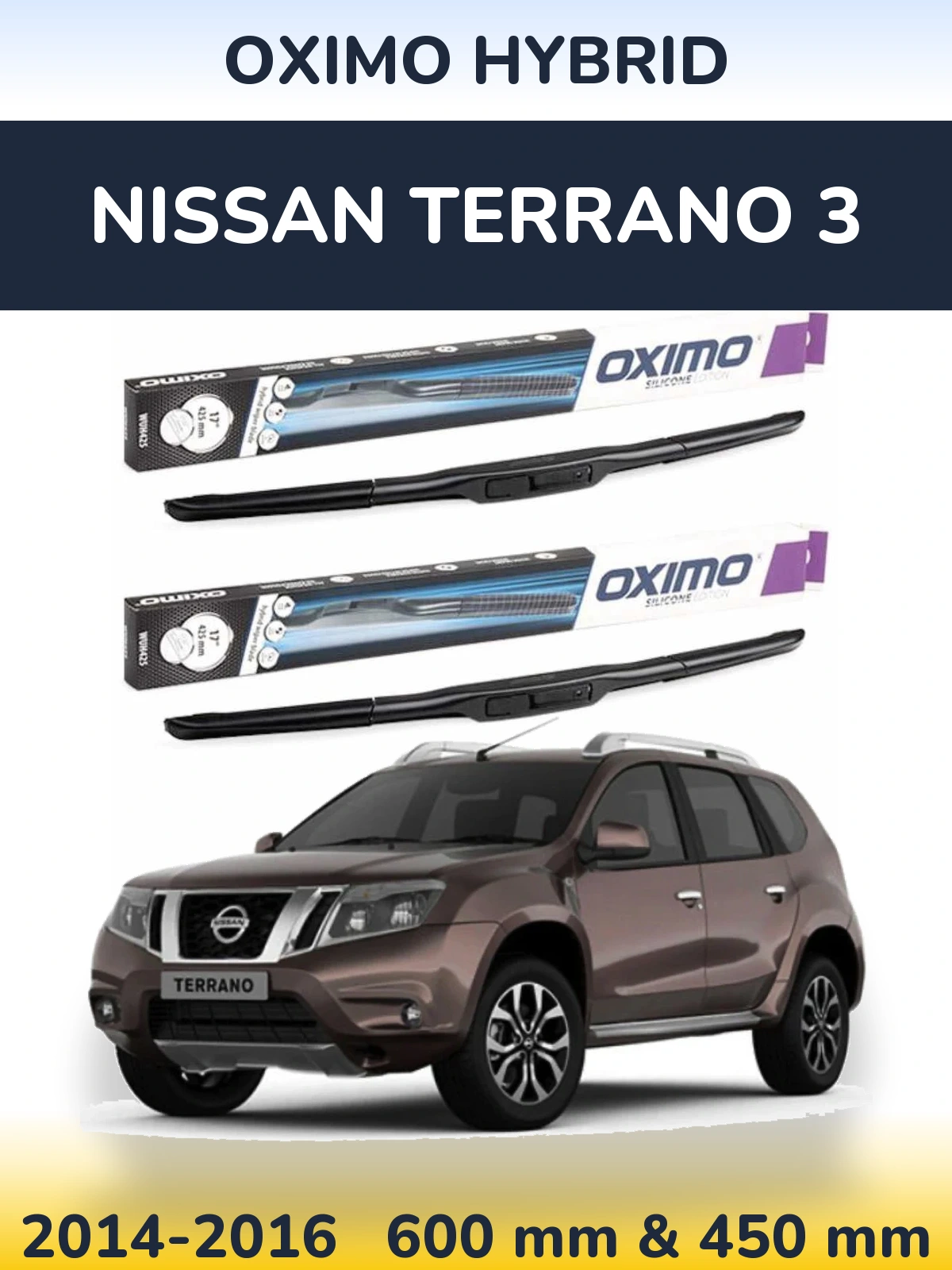 Komplet przednich wycieraczek Oximo Hybrid 600 & 450 mm do Nissan Terrano 3 2014-2016