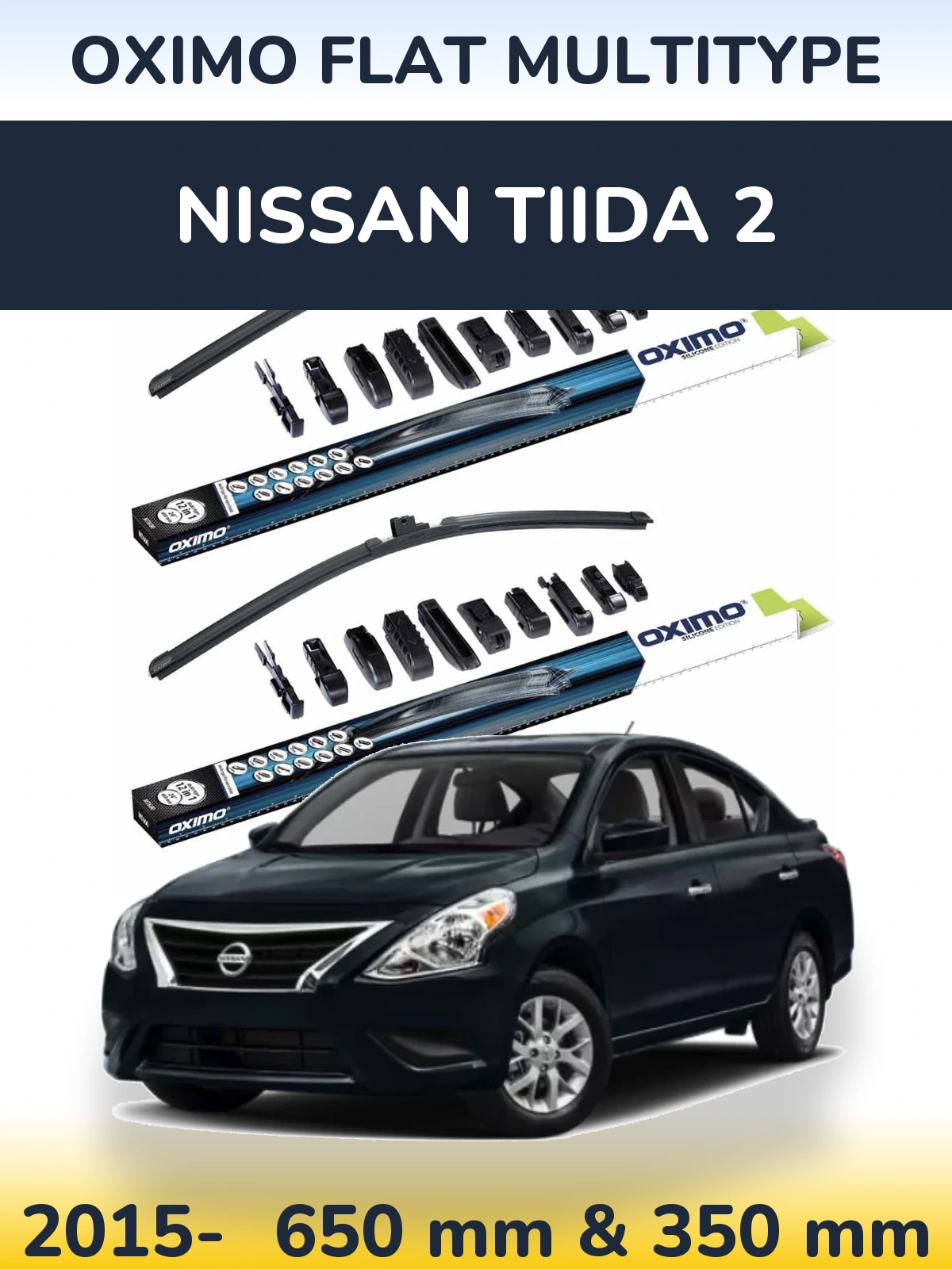 Комплект передних дворников Oximo Flat MultiТипe 650 & 350 мм для Nissan Tiida 2 2015-2026