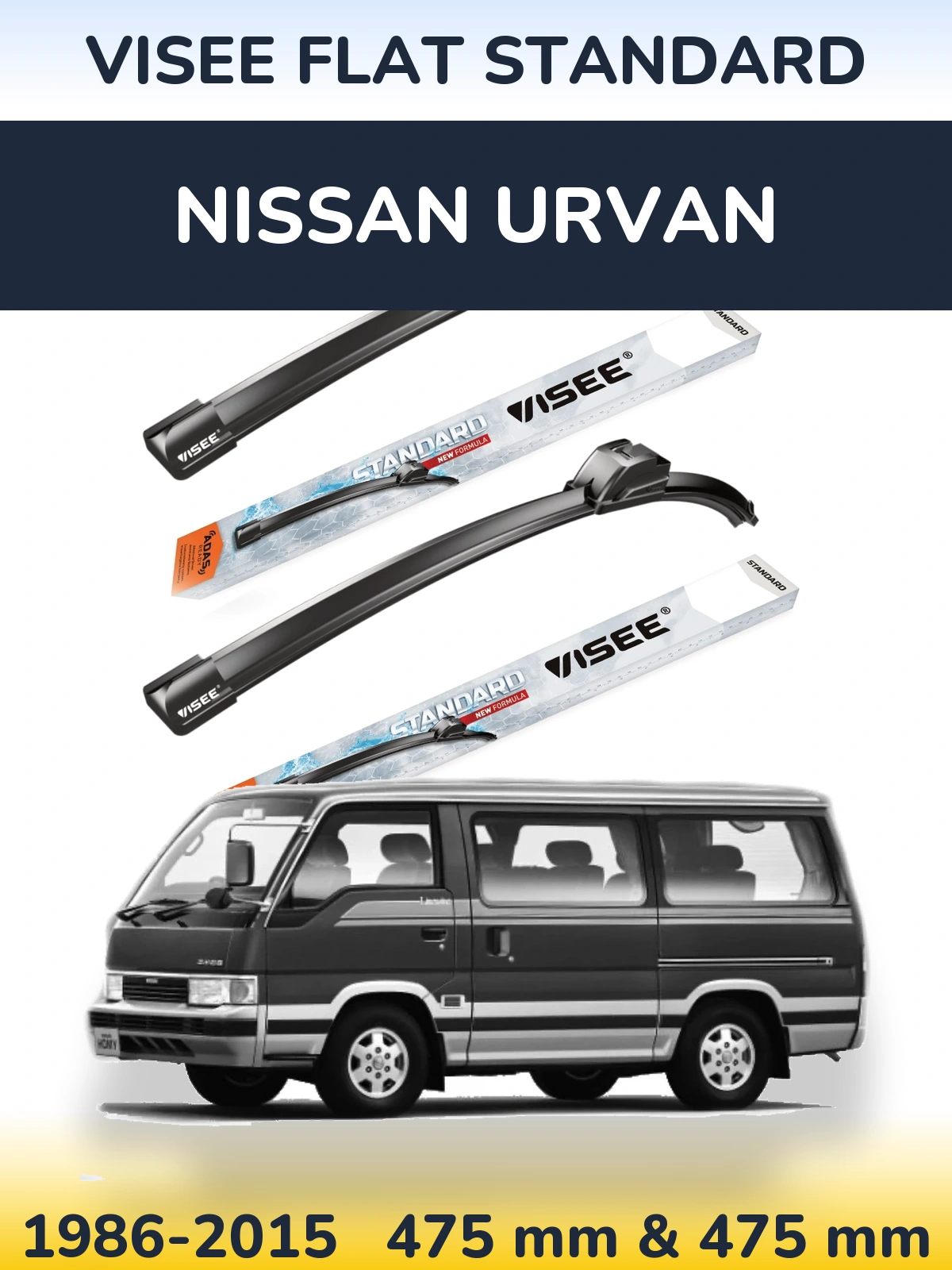 Komplet przednich wycieraczek VISEE FLAT STANDARD 475 & 475 mm do Nissan Urvan 1986-2015
