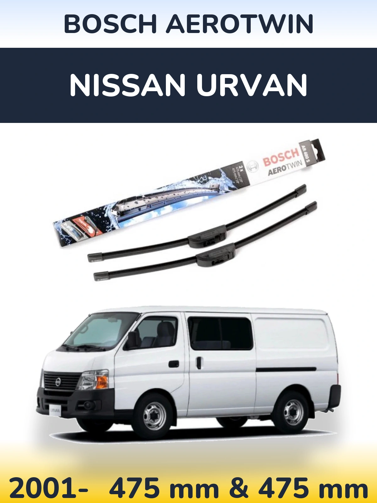 Комплект передних дворников BOSCH AeroTwin 475 & 475 мм для Nissan Urvan 2001-2026
