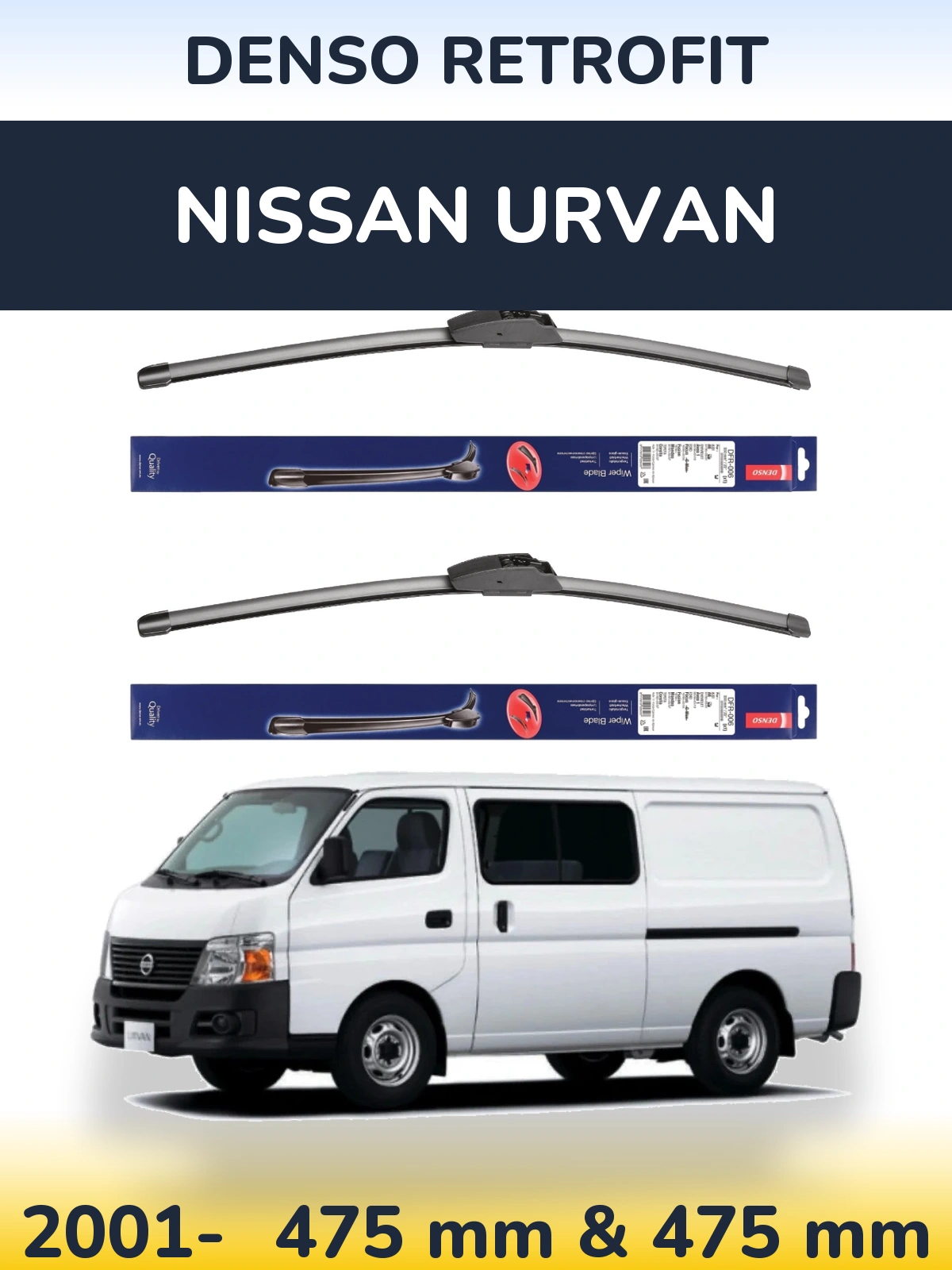 Komplet przednich wycieraczek Denso Retrofit 475 & 475 mm do Nissan Urvan 2001-2026