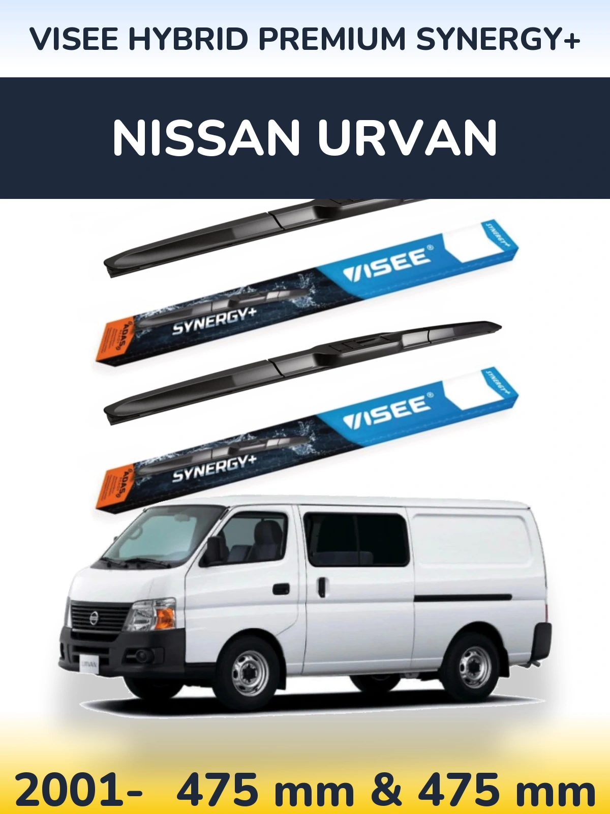 Komplet przednich wycieraczek VISEE HYBRID PREMIUM SYNERGY+ 475 & 475 mm do Nissan Urvan 2001-2026
