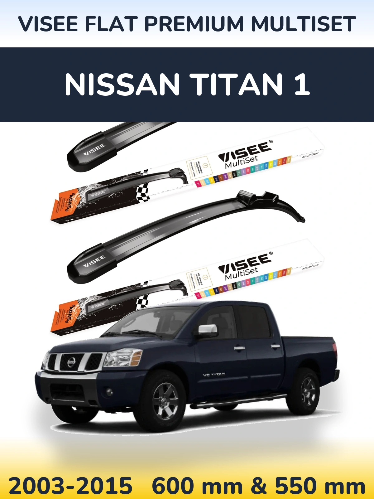 Komplet przednich wycieraczek VISEE FLAT PREMIUM MultiSet 600 & 550 mm do Nissan Titan 1 2003-2015