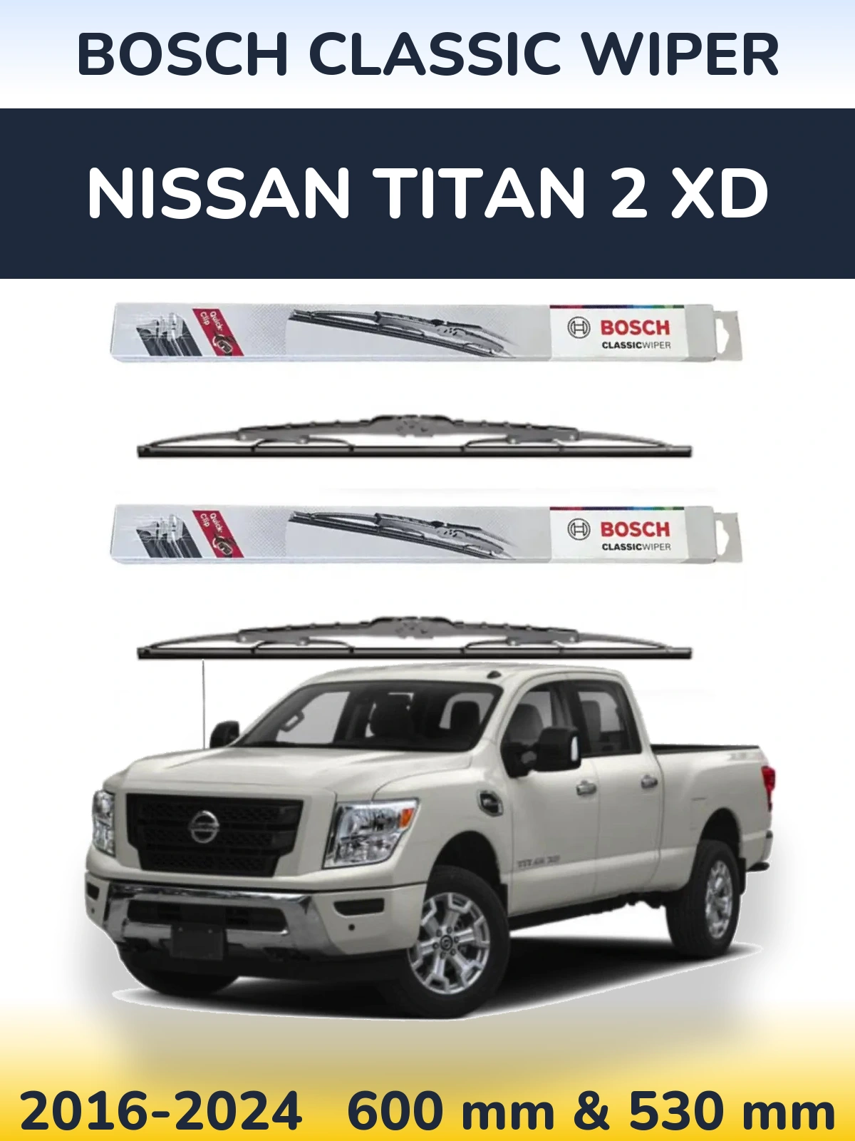 Komplet przednich wycieraczek BOSCH Classic Wiper 600 & 530 mm do Nissan Titan 2 XD 2016-2024