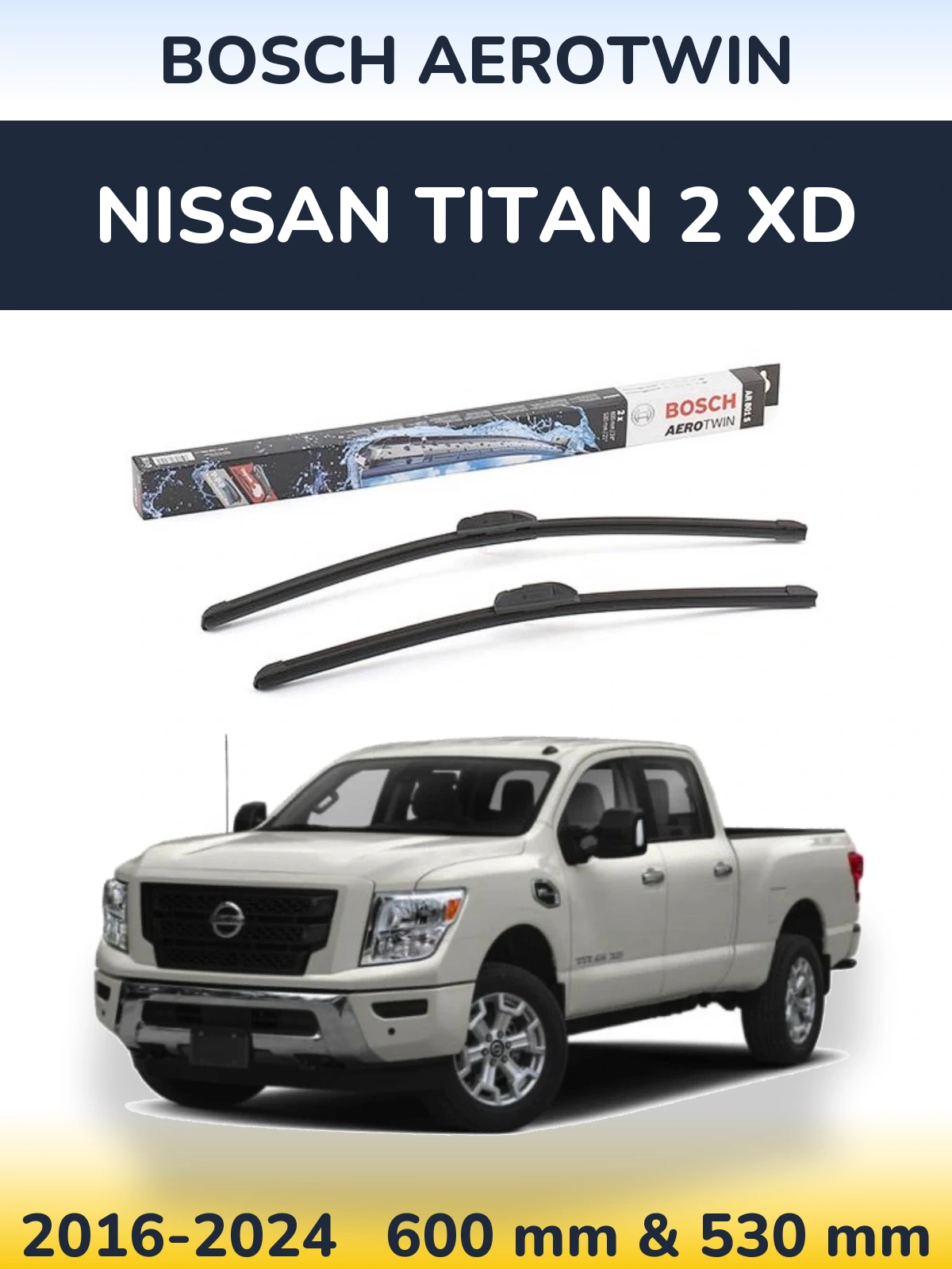 Комплект передних дворников BOSCH AeroTwin 600 & 530 мм для Nissan Titan 2 XD 2016-2024