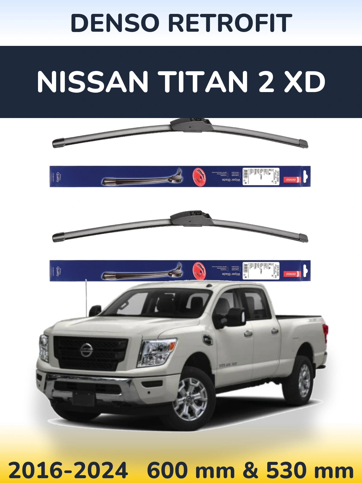 Комплект передних дворников Denso Retrofit 600 & 530 мм для Nissan Titan 2 XD 2016-2024