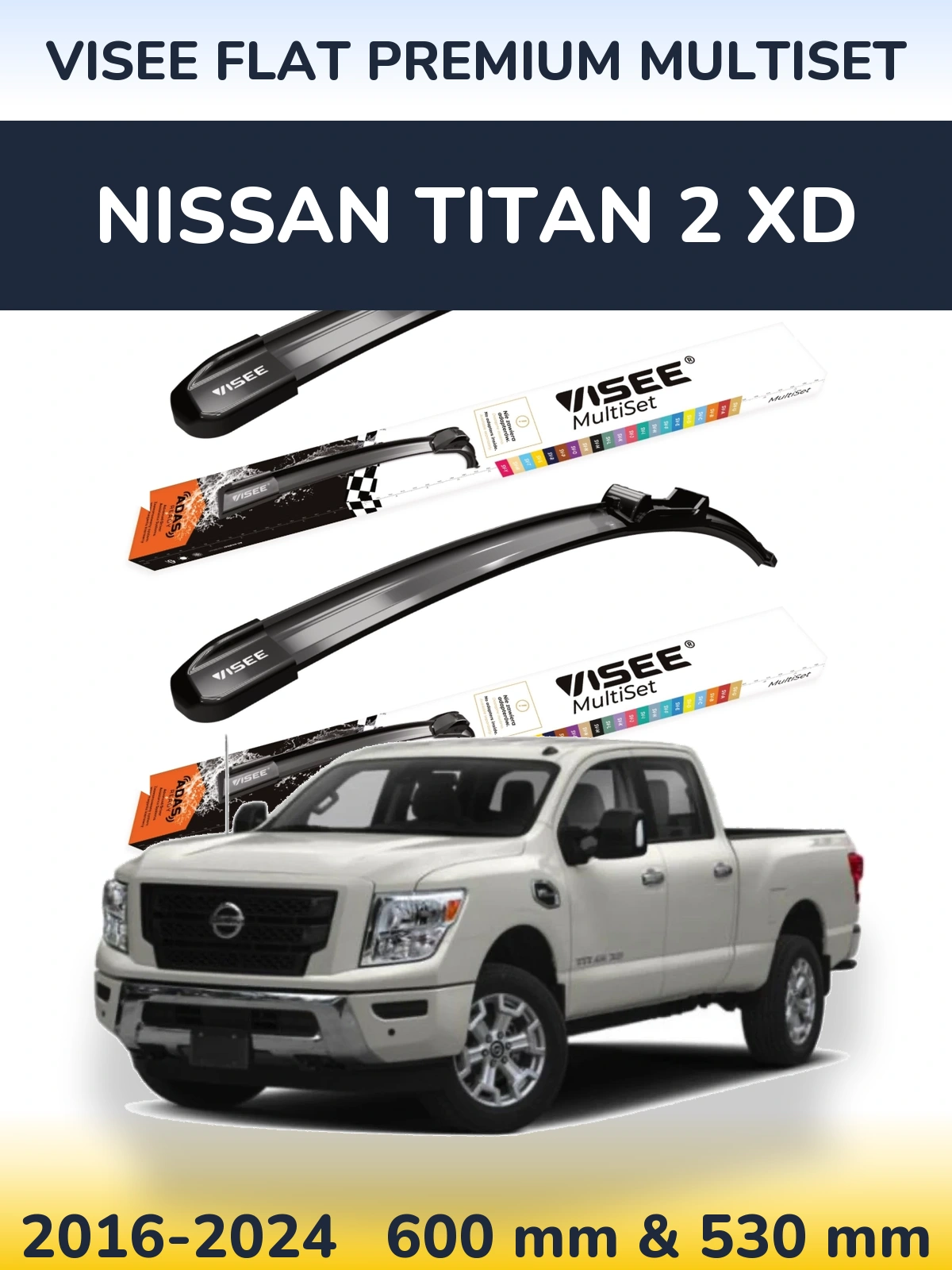 Komplet przednich wycieraczek VISEE FLAT PREMIUM MultiSet 600 & 530 mm do Nissan Titan 2 XD 2016-2024