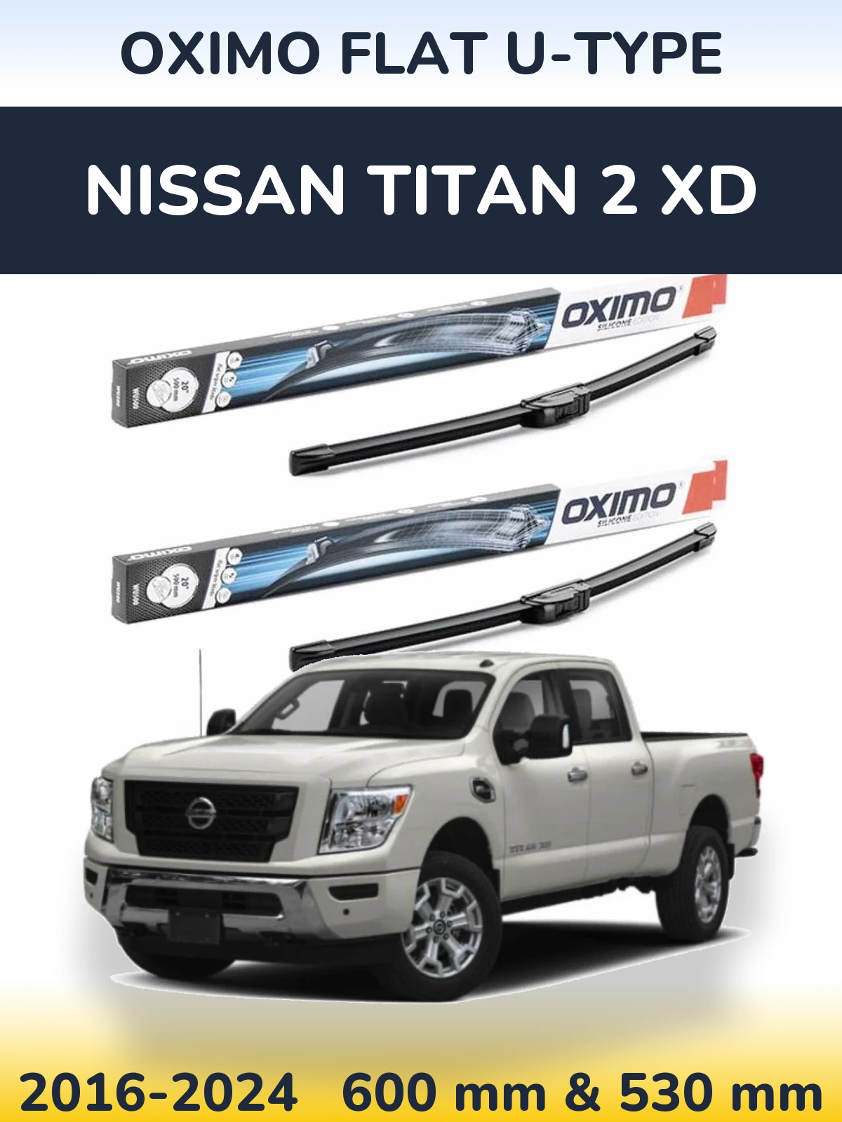 Комплект передних дворников Oximo Flat U-type 600 & 530 мм для Nissan Titan 2 XD 2016-2024
