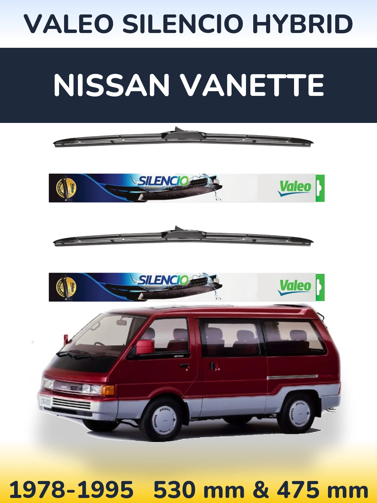 Комплект передних дворников Valeo Silencio Hybrid 530 & 475 мм для Nissan Vanette 1978-1995