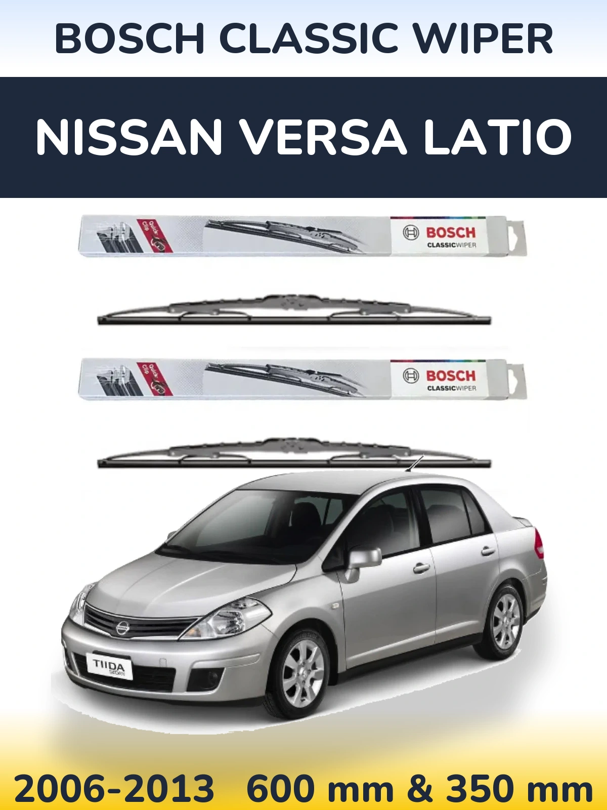 Komplet przednich wycieraczek BOSCH Classic Wiper 600 & 340 mm do Nissan Versa Latio 2006-2013