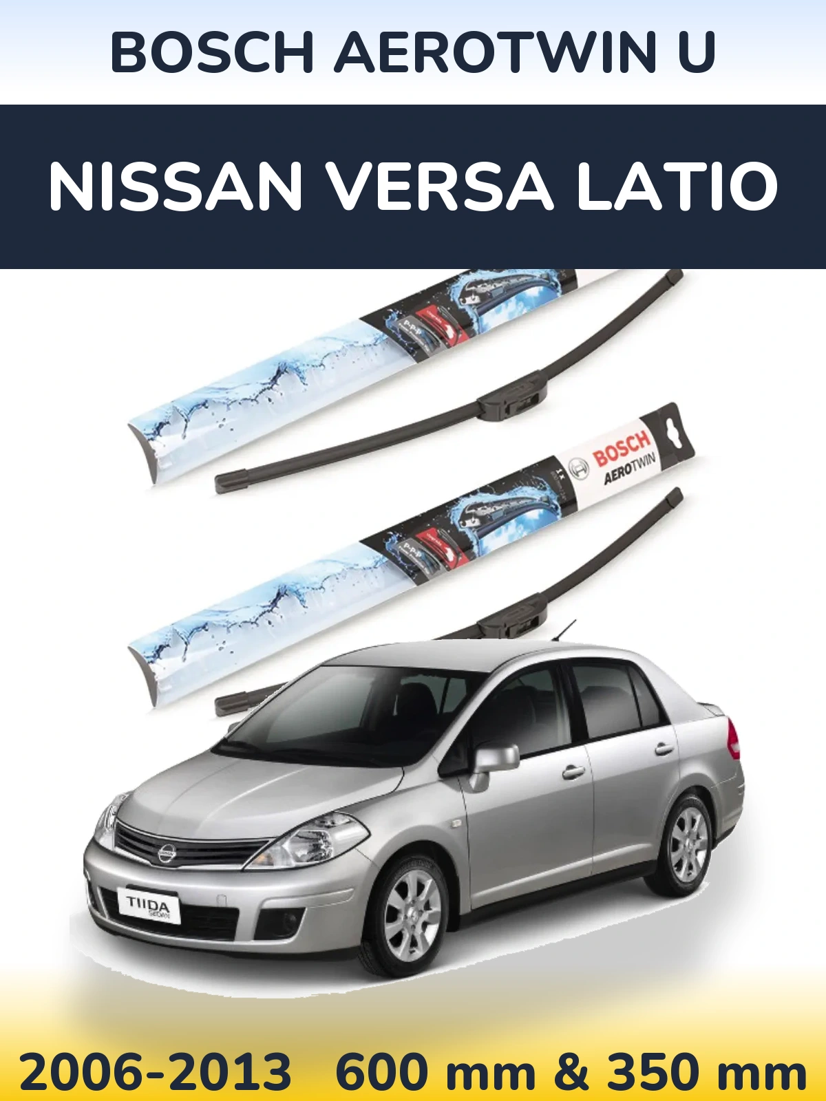 Komplet przednich wycieraczek BOSCH AeroTwin U 600 & 350 mm do Nissan Versa Latio 2006-2013