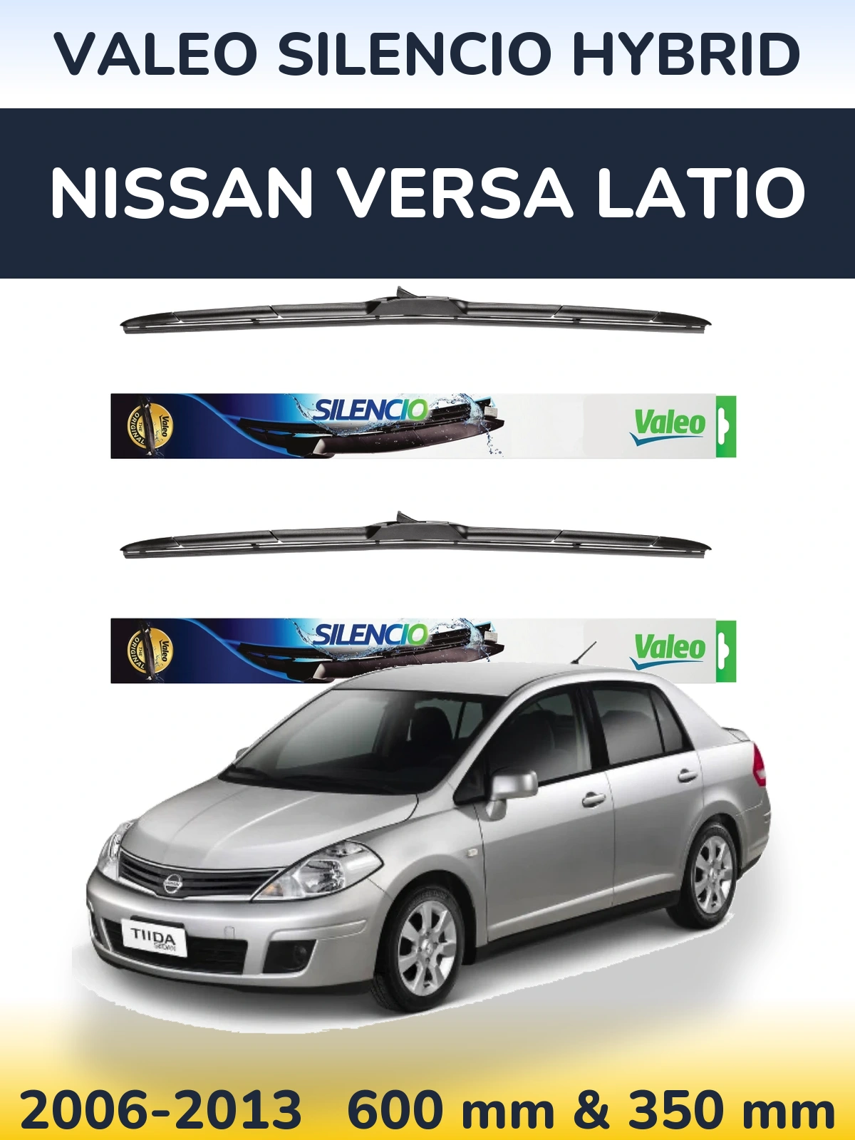 Komplet przednich wycieraczek Valeo Silencio Hybrid 600 & 350 mm do Nissan Versa Latio 2006-2013