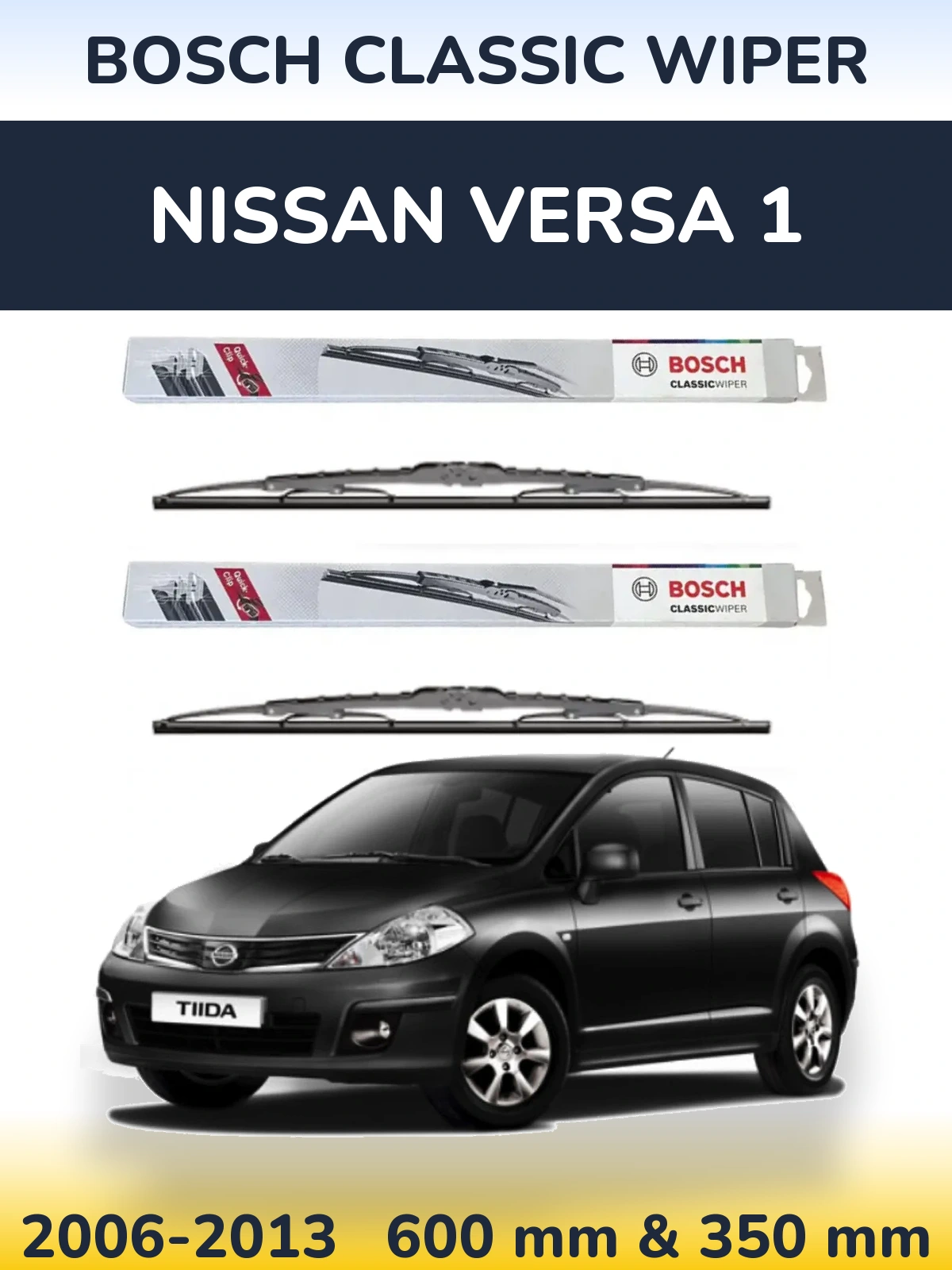 Front wiper blade set BOSCH Classic Wiper 600 & 340 mm for Nissan Versa 1 2006-2013